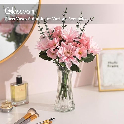 Miniatura 3 de Glasseam Jarrón de cristal para decoración del hogar: floreros transparentes para sala de estar, cocina, baño, mesa de boda, centros de mesa – 7.5