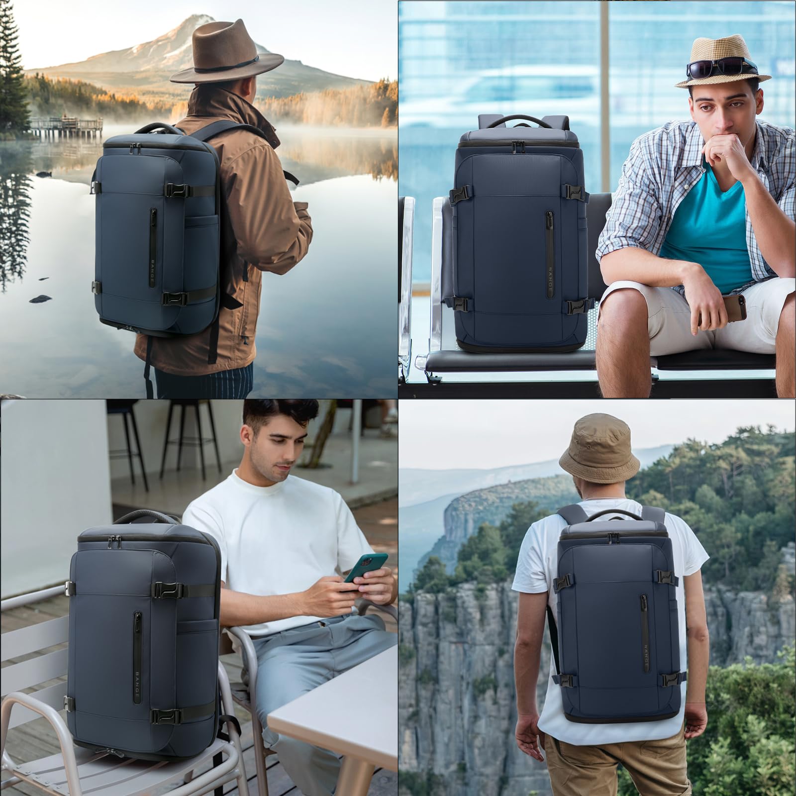 BG FUTURE AESTHETICS Plecak podróżny z kieszenią na buty, biznesowy bagaż podręczny na weekendowe wycieczki, lekki i wodoszczelny, do laptopów o przekątnej ekranu od 15,6 do 17,3 cala, niebieski, L