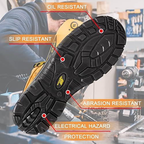 Miniatura 5 de Botas de trabajo con punta de acero para hombre, impermeables, duraderas, antideslizantes, calzado de seguridad industrial y de construcción, botas