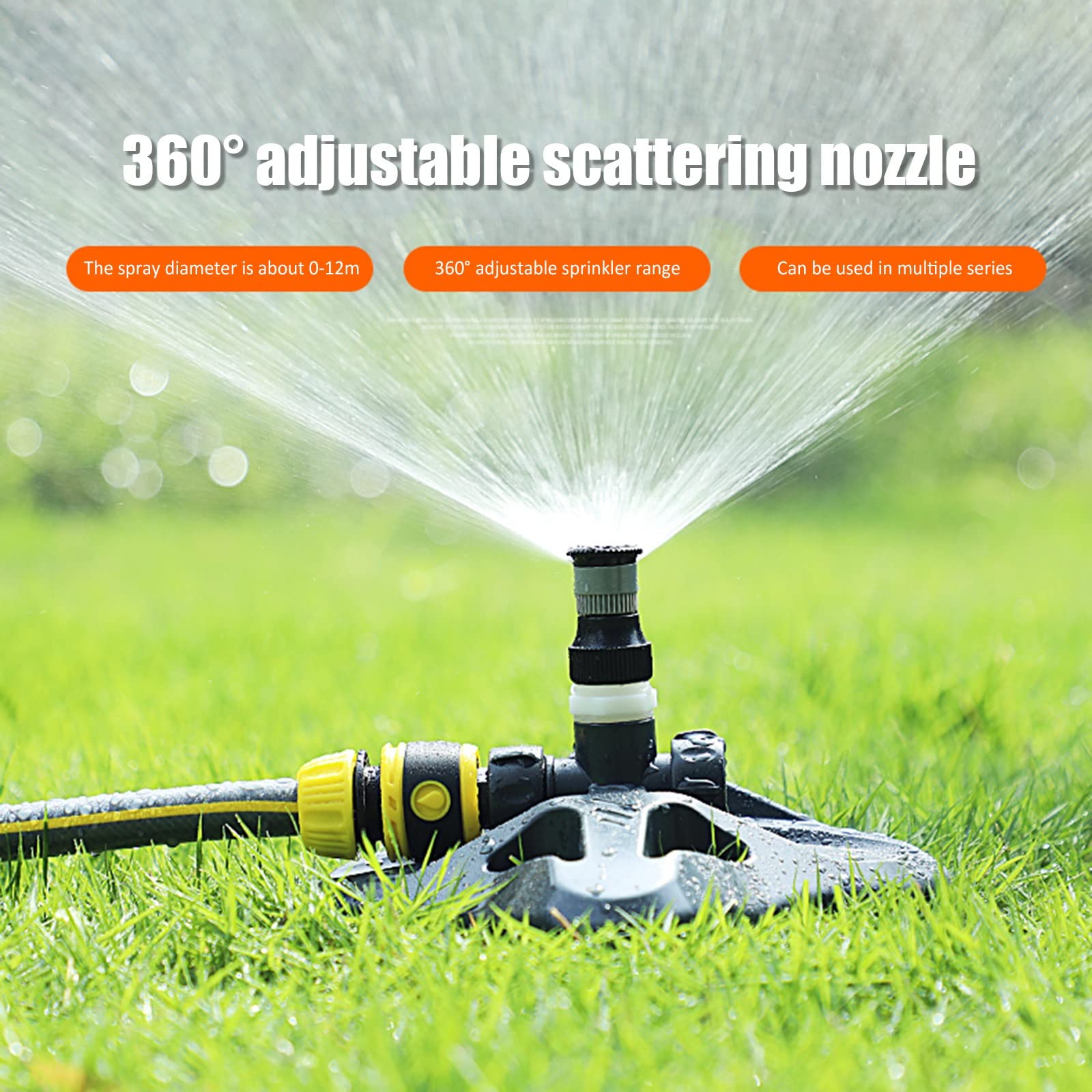 SYTH Irrigatore da Giardino Prato con Base Rotazione a 360° Automatica, può Essere Tandem 3 Marce Regolabile Sistema di irrigazione, Scattering Multifunzione per Prati da Giardino in Erba all'aperto