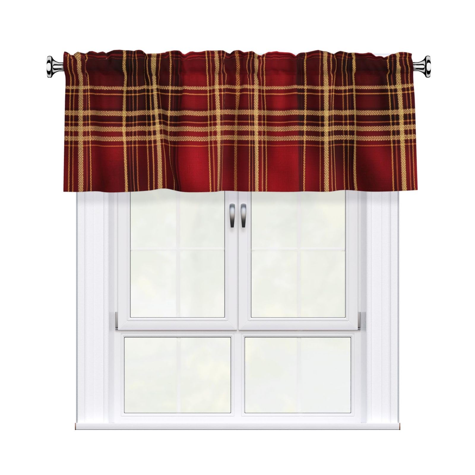 Mexpekil Short Rod Pocket Curtain Valance, Buffalo Check Plaid Design Print Window Treatment for Kitchen Bedroom Bathroom, 1 Panel, 54" W x 18" L