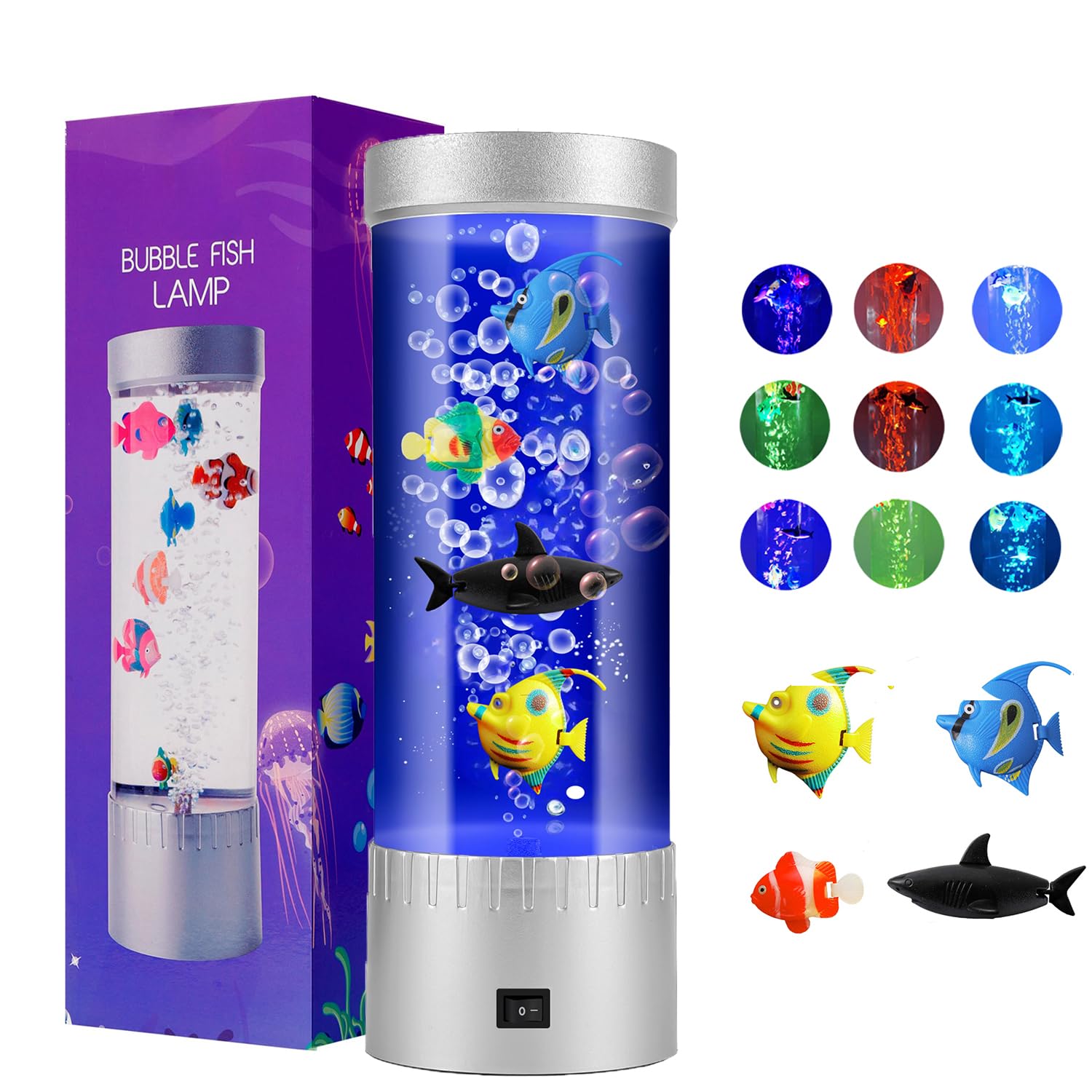 Bubble Color-Changing LED Fish Lamp with Lifelike Swimming Effect - Relaxing Home Décor with Mesmerizing Aquatic Ambiance, Silver, RR-2402