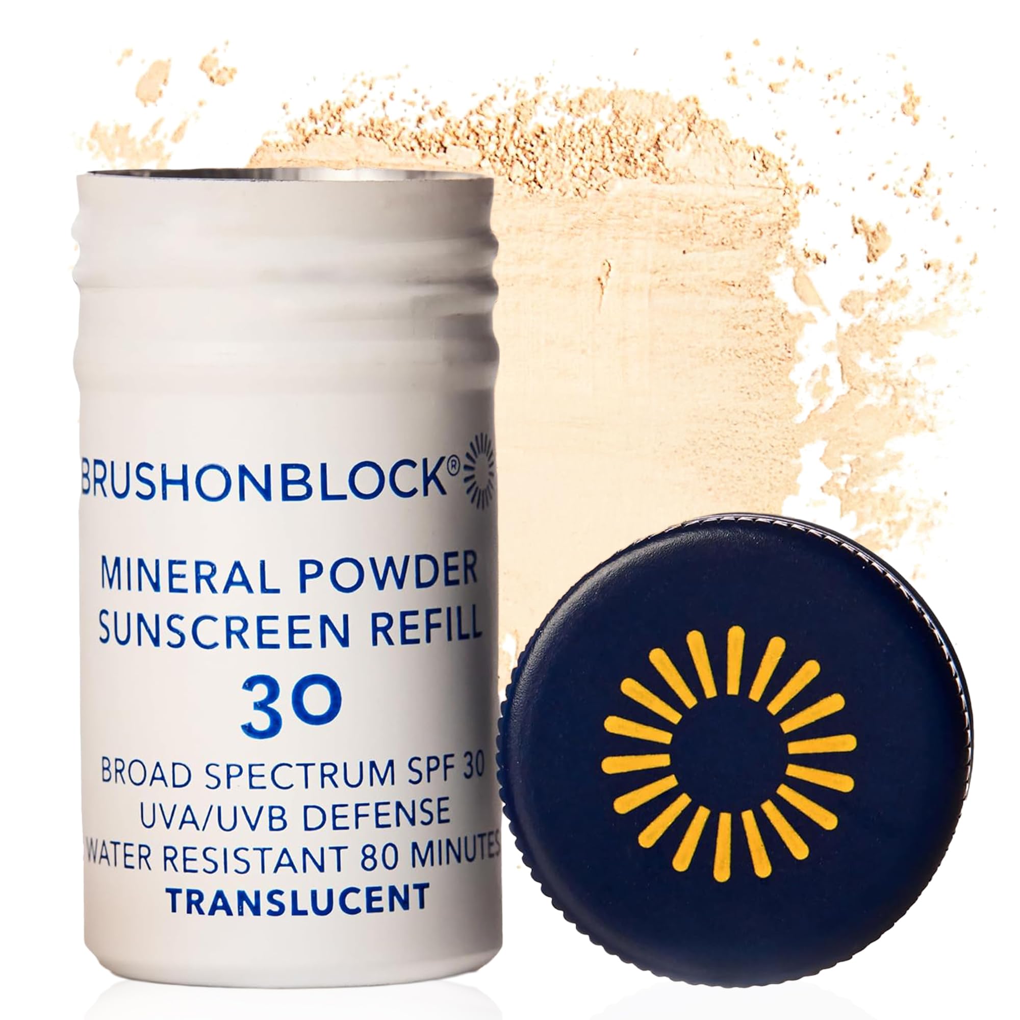 Brush On Block Mineral Sunscreen Powder Refill, Natural Broad-Spectrum SPF 30, Safe for Sensitive Skin, UVA UVB Face Protection, Reef Friendly (Translucent - Refill)