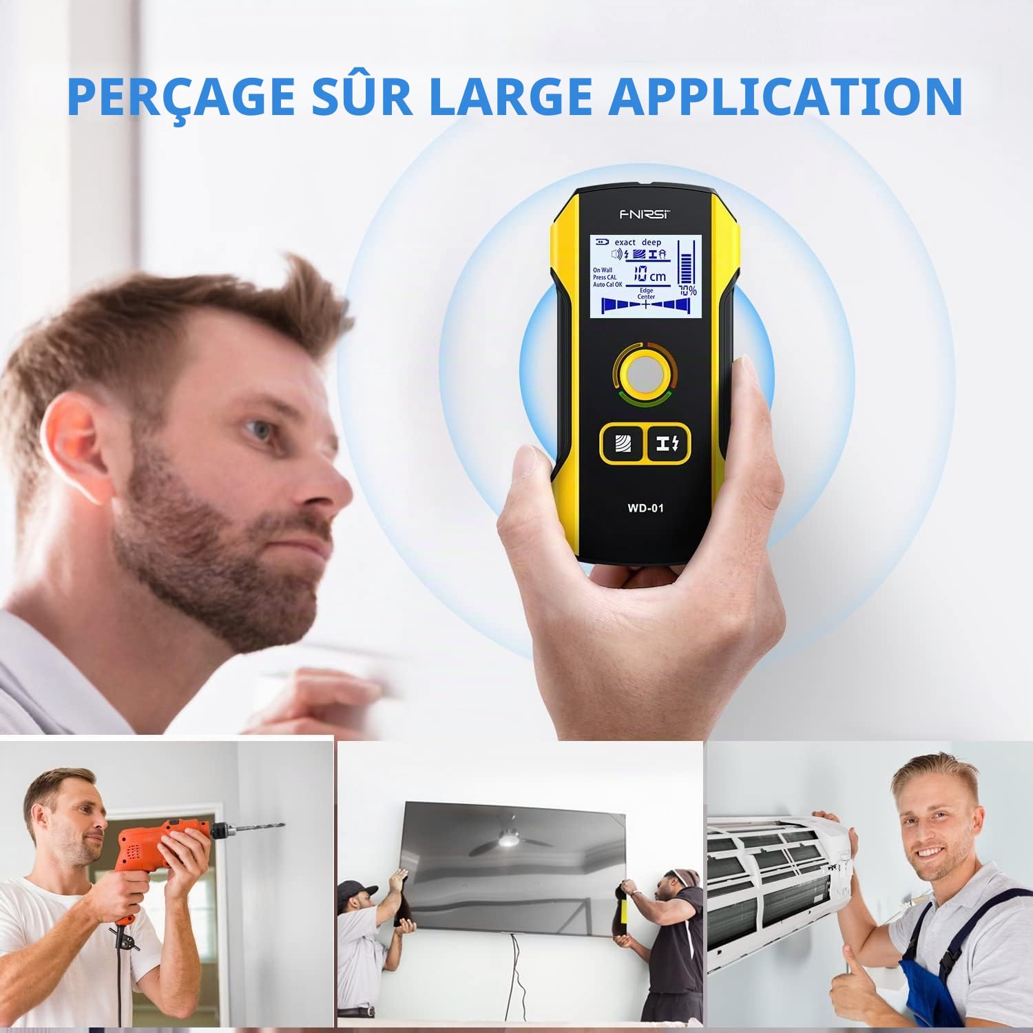 FNIRSI 6 en 1 Détecteur de Montants - Scanner Mural Électronique pour Bois, Métal, Câbles, Tuyaux et Solives, avec Fonction de Positionnement Améliorée pour Centre et Bord