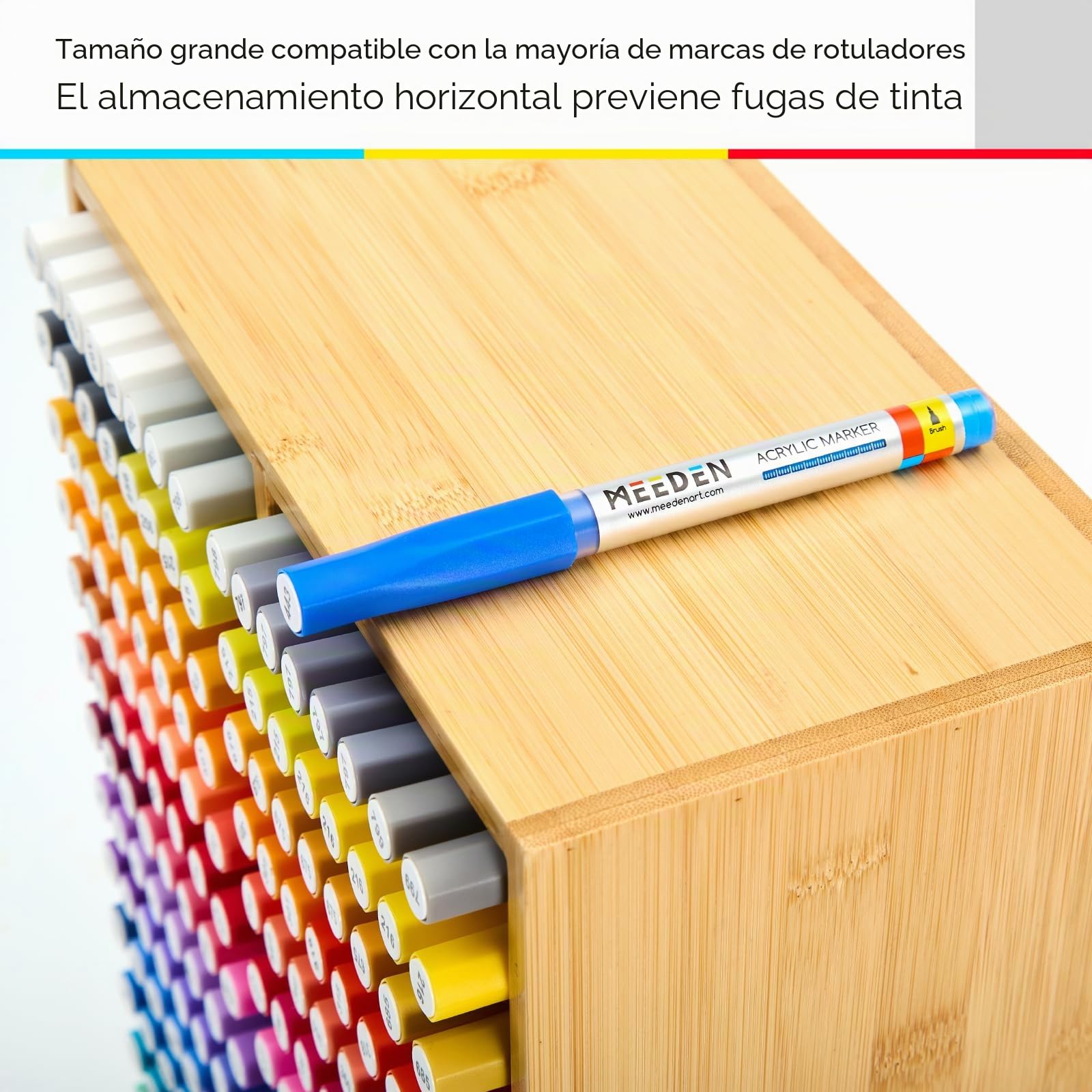 MEEDEN Organizador de Bambú para 224 Rotuladores con 32 Compartimentos - Almacenamiento Horizontal para Alcohol Markers, Bolígrafos y Lápices de Arte