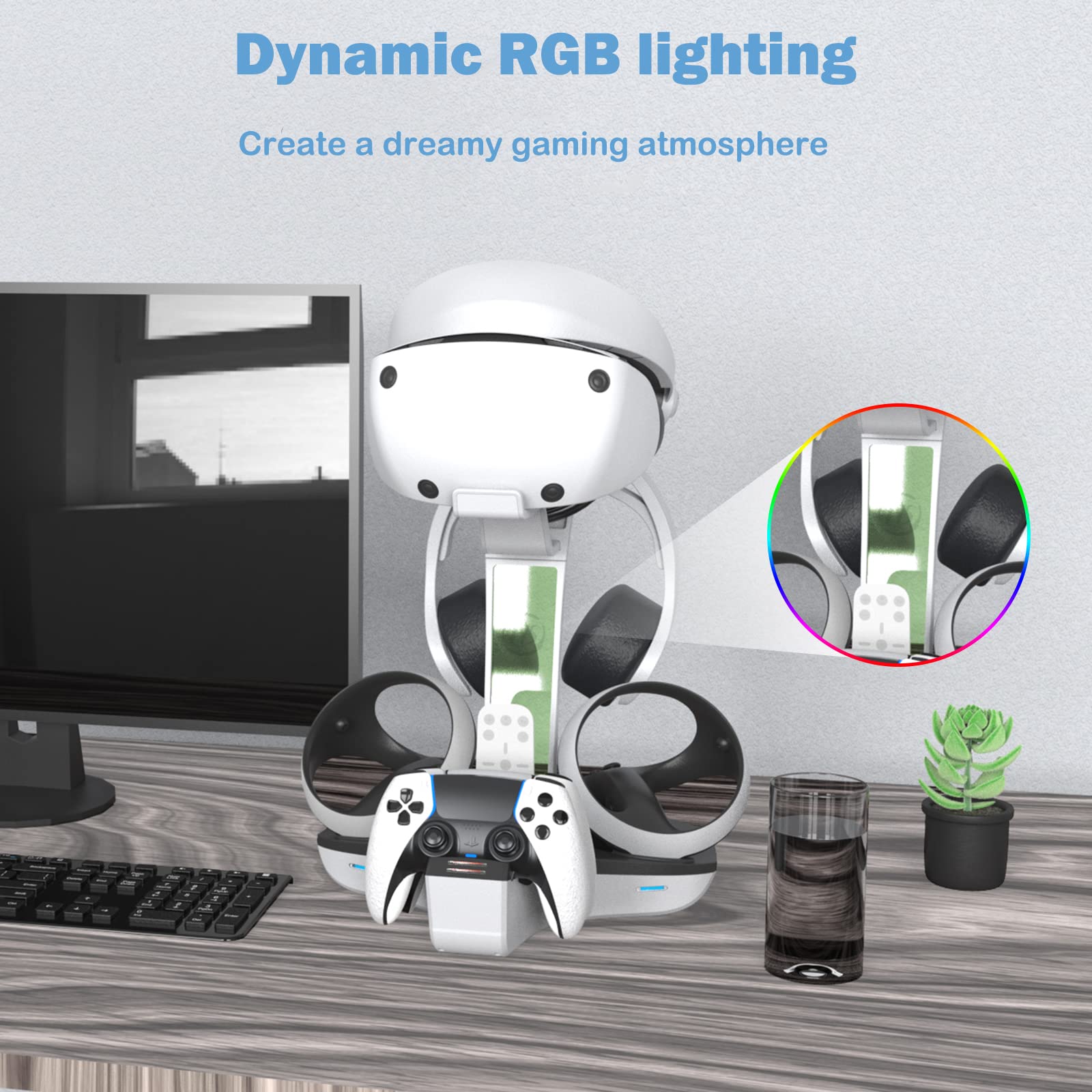per PSVR2 dock di ricarica con supporto per auricolari, supporto per stazione di ricarica per controller PSVR2 e PS5, 4 controller stazione di ricarica con indicatore