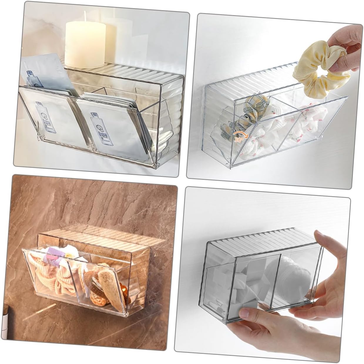 Wall Mounted Cotton Swab Storage Box Transparent Pet Organizer with Lid for Bathroom Kitchen Living Room Office Versatile Holder for Cotton Balls Floss Hair Ties Items
