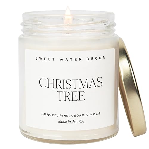 Miniatura 1 de Sweet Water Decor Christmas Tree Candle  Pine Needles, Cedarwood, Cypress, and Evergreen Soy Holiday Scented Candles for Home  9oz Clear Jar Candle,