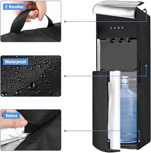 Miniatura 9 de Kasla Cubierta para dispensador de agua, 16x16x40 pulgadas, negro, estilo moderno, tela Oxford, acabado texturizado, dispensador de agua fría y