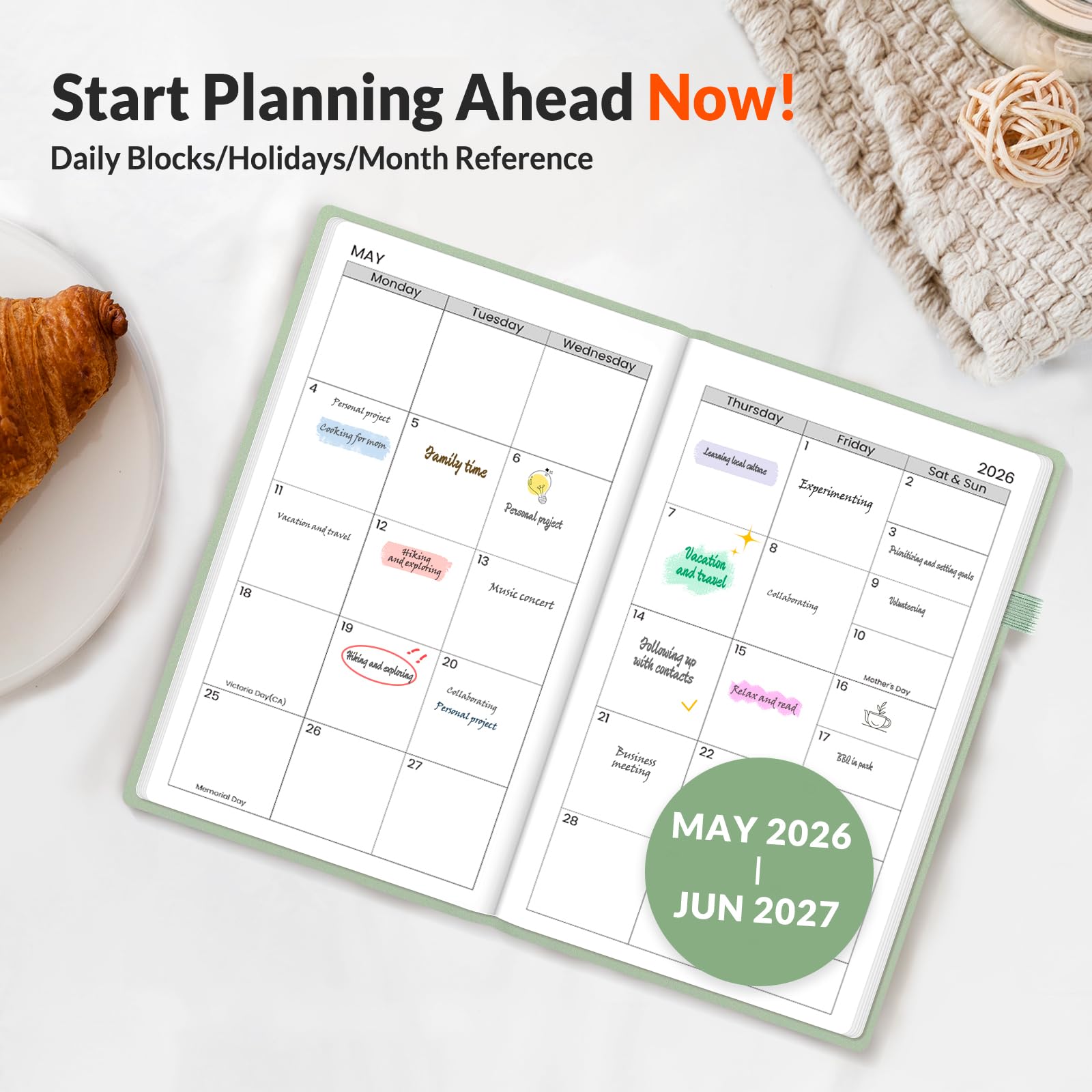 SUNEE Agenda settimanale tascabile 2025-2026 per borsa, 8,9 x 15,2 cm, 12 mesi (luglio 2025 - giugno 2026), calendario dell'anno accademico, agenda tascabile, copertina rigida, note, carta da 100 g/m²