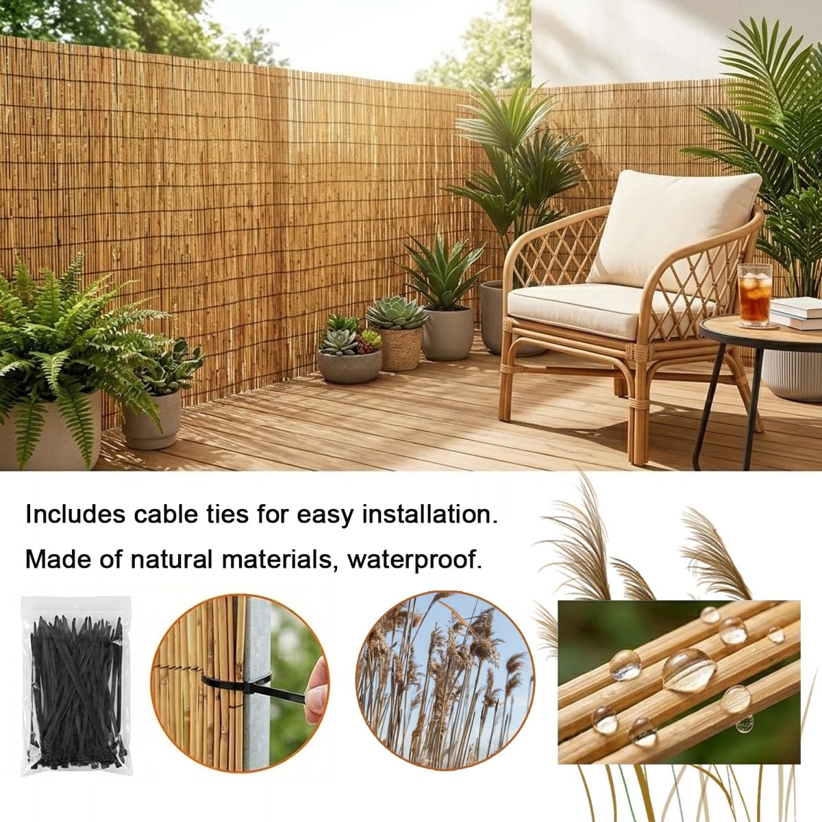 Canniccio in Canna Naturale for Esterno, Frangivista Giardino, Recinzione al bambù, Arella Privacy Ombreggiante Balcone, Recinzione Decorativa, Divisorio Privacy(H50cmxL1000cm)