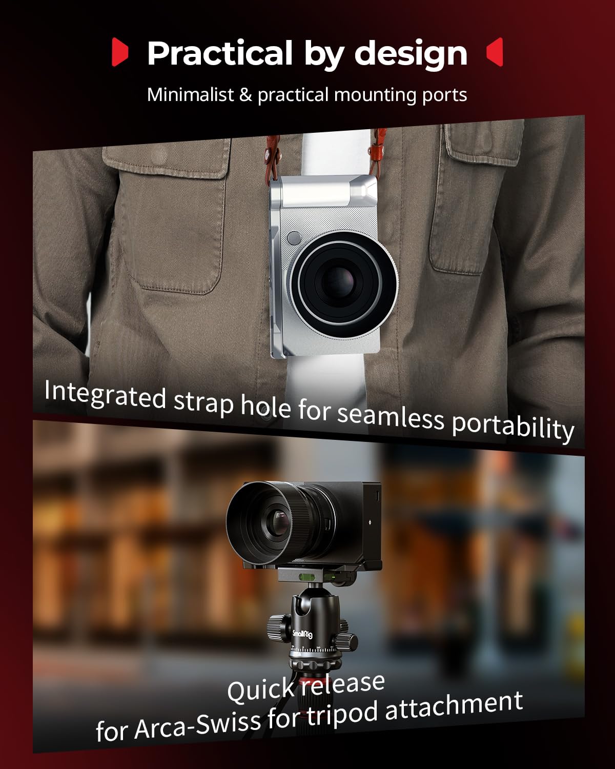 SMALLRIG Uchwyt w kształcie litery L do Sigma BF, płytka montażowa z uchwytem, wbudowana płytka szybkiego montażu do Arca, gwint 1/4''-20, ergonomiczny uchwyt ręczny i uchwyt na kciuk (czarny) - 5389