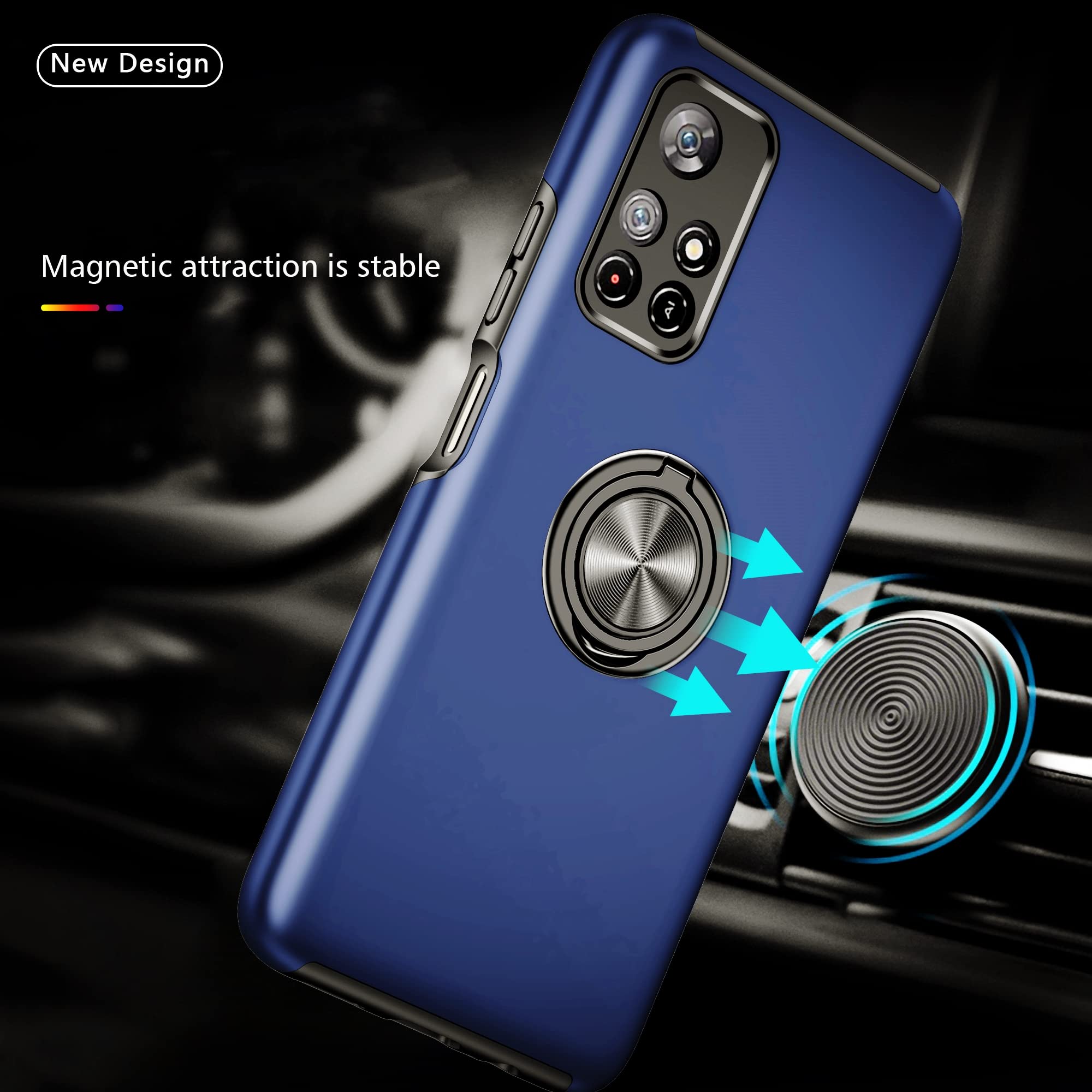 SORAKA Case for Xiaomi Poco M4 Pro 5G with Invisible Ring Holder and Metal Plate for Magnetic Car Mount Rigid PC Cover Xiaomi Poco M4 Pro 5G Case Military Grade Rugged Case Blue