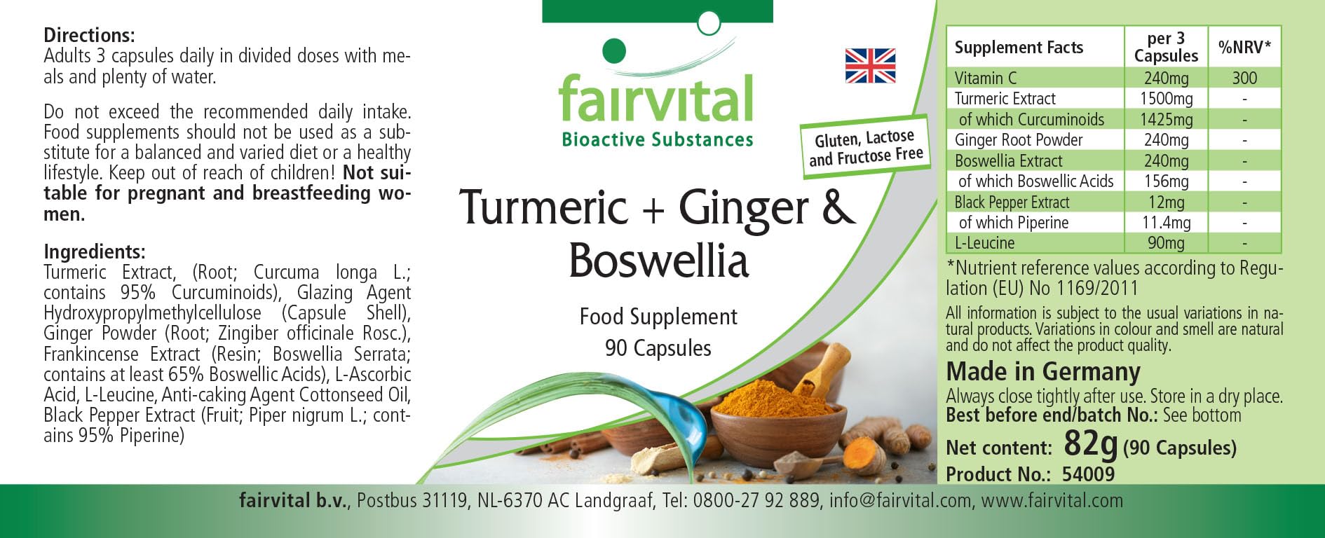 fairvital Curcuma, zenzero e boswellia con vitamina C, 90 capsule, vegane, con estratto di pepe nero