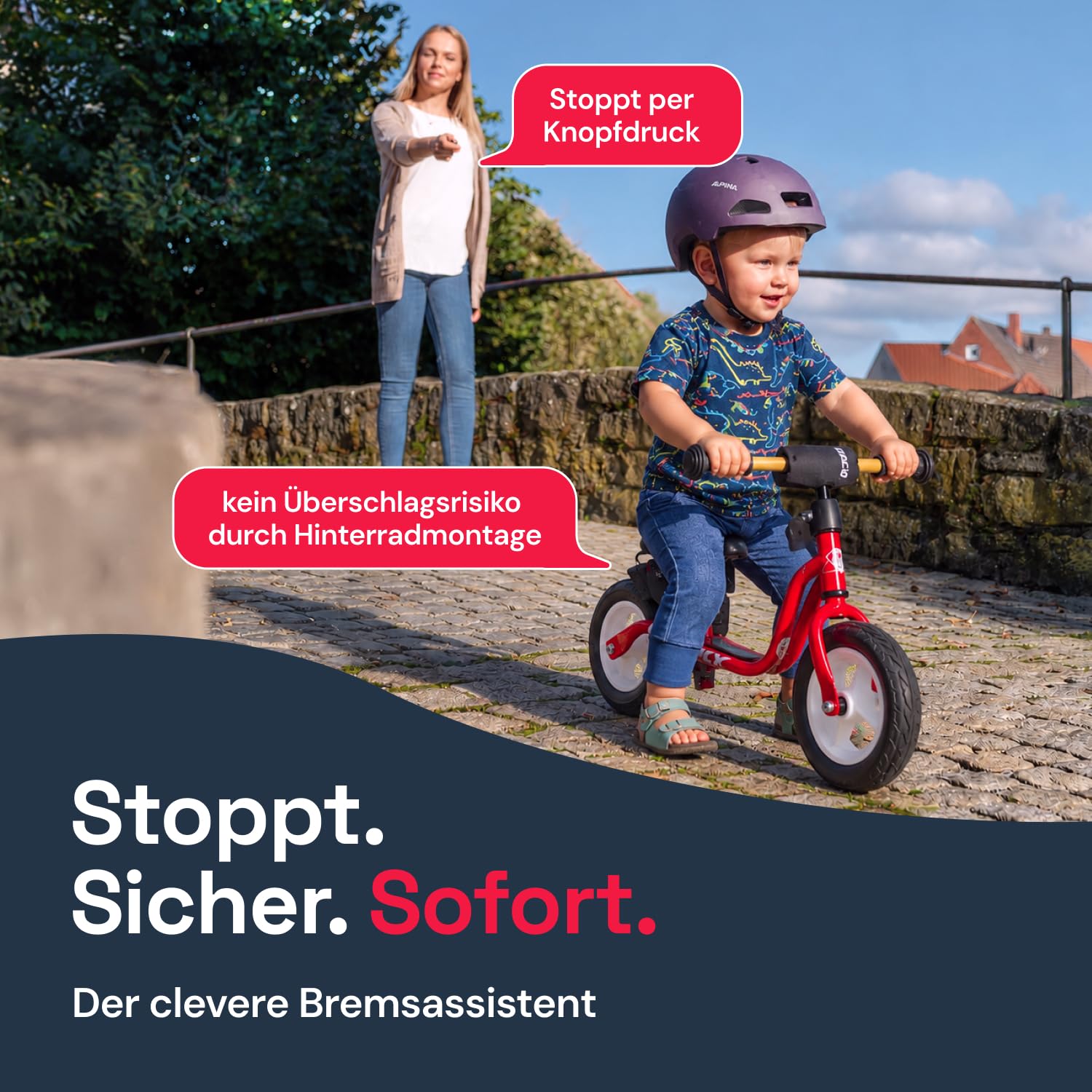 Bremsassistent für PUKY Modell LR M/LR M Classic mit Motiv (Schwarz) I für Kinder ab 2Jahre | integriertes Rücklicht für mehr Sicherheit