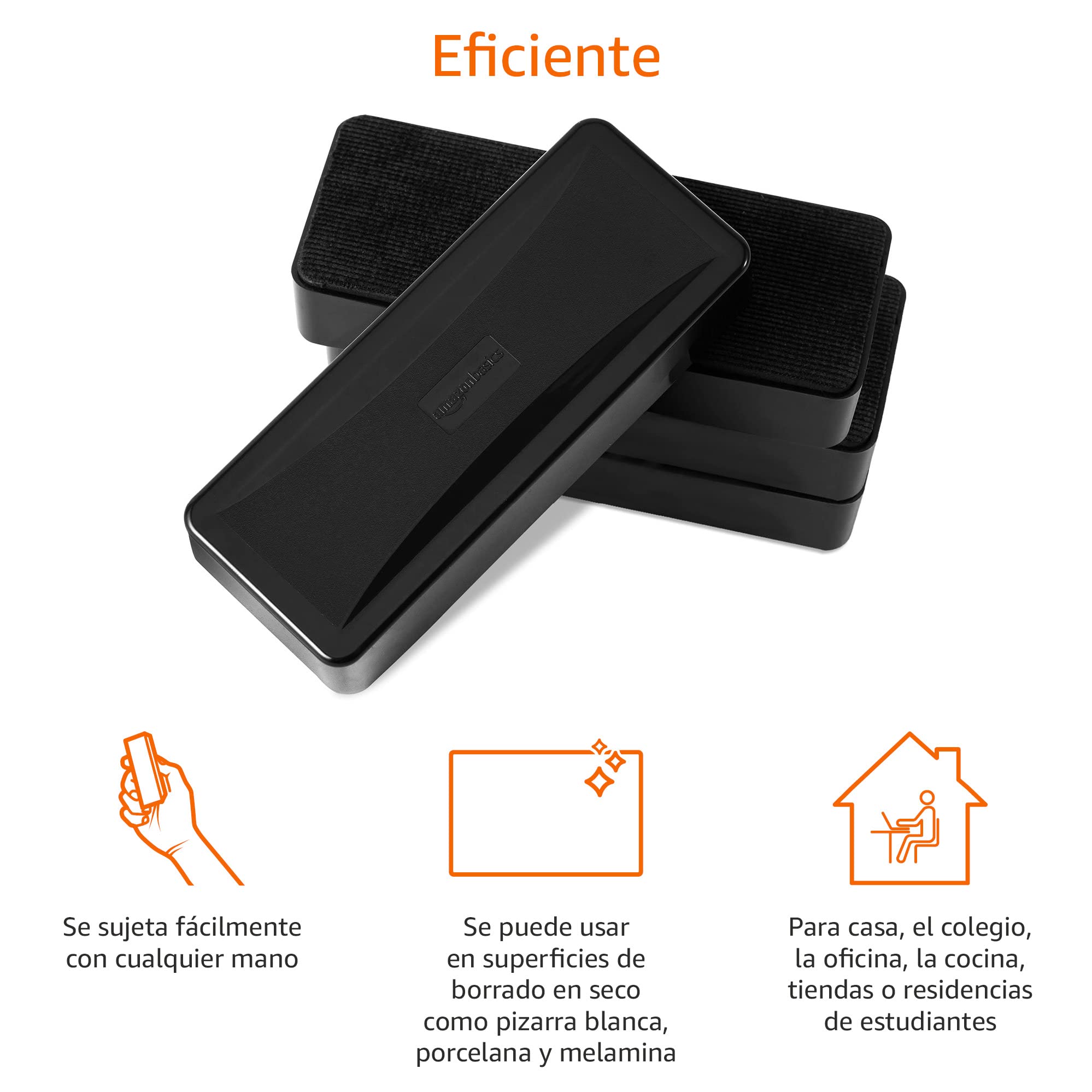 Amazon Basics Rectangular, Melamina - borrador para pizarra blanca, 4 Unidad, Negro