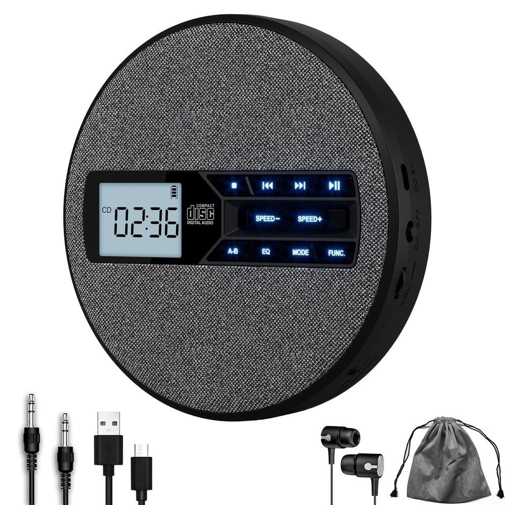 Reproductor de CD, álbum de CD de doble altavoz, reproductor de música portátil MP3, sistema de audio, dispositivo compacto de entretenimiento en el hogar (gris claro)