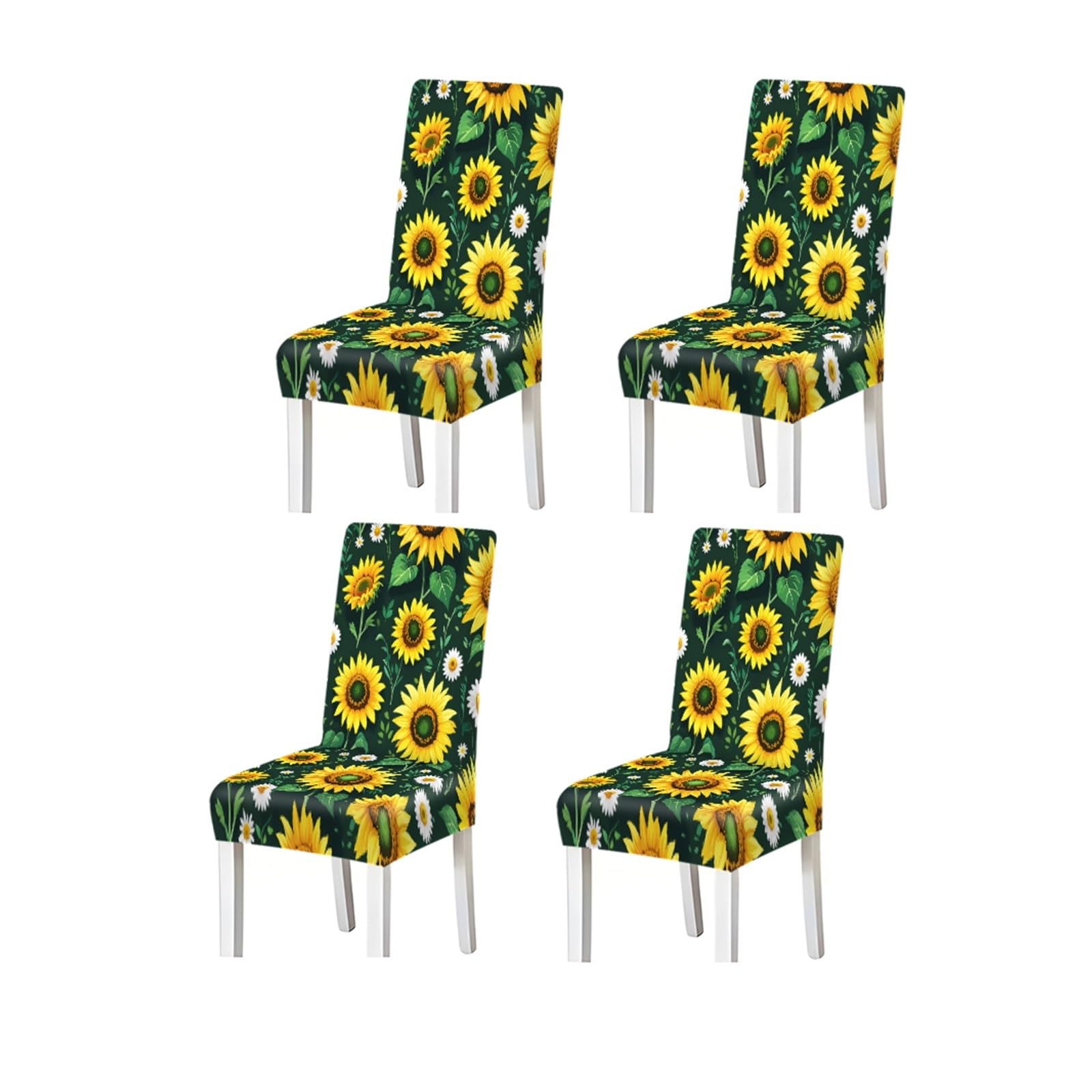FZJKGH Dark Green Sunflower Daisy Print Dining Chair Covers, Stretch Slipcovers For Kitchen Dining Room Farmhouse Party, 2/4/6PCS Removable Stretch Slipcovers for Dining Chairs(4PCSChair cover)