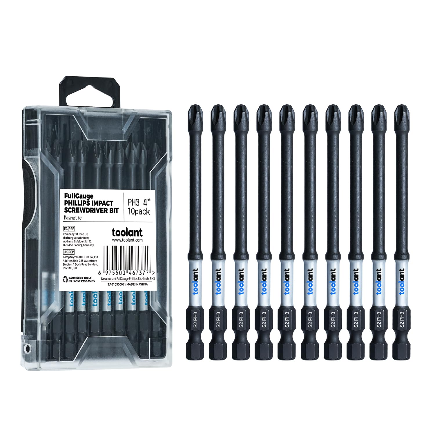 toolant 4 Inch Phillips Bit#3 Magnetic Anti Slip Impact Screwdriver Bits Set,10pcs Insert S2 Steel PH3 Driver Dit Set with CNC Machined Tips for Power Drill