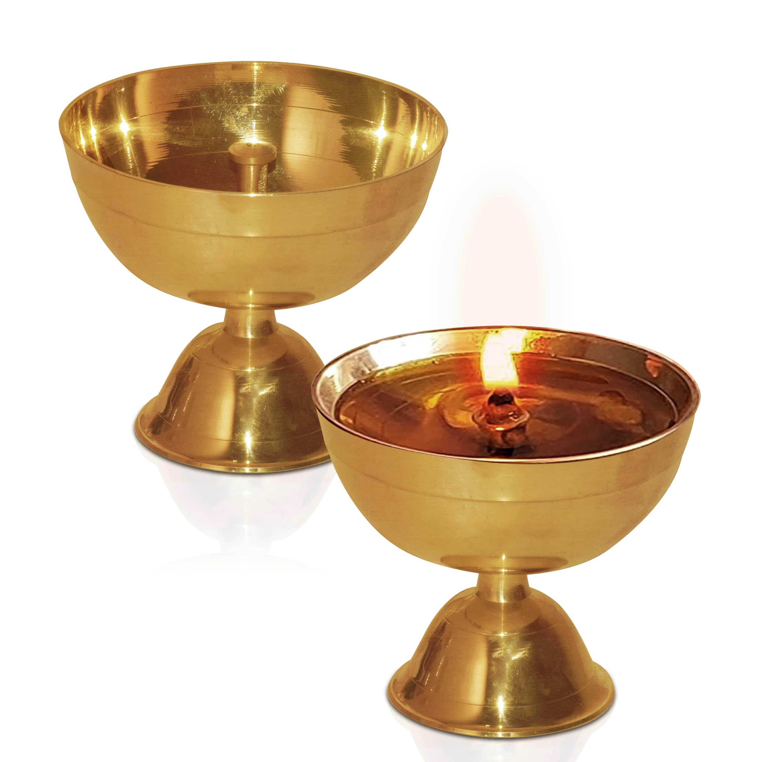 Pure Source India Set of 2 Brass Akhand Jyoti Diya - 3.75 Inch Size - Traditional Oil Lamps for Pooja and Décor-image-35