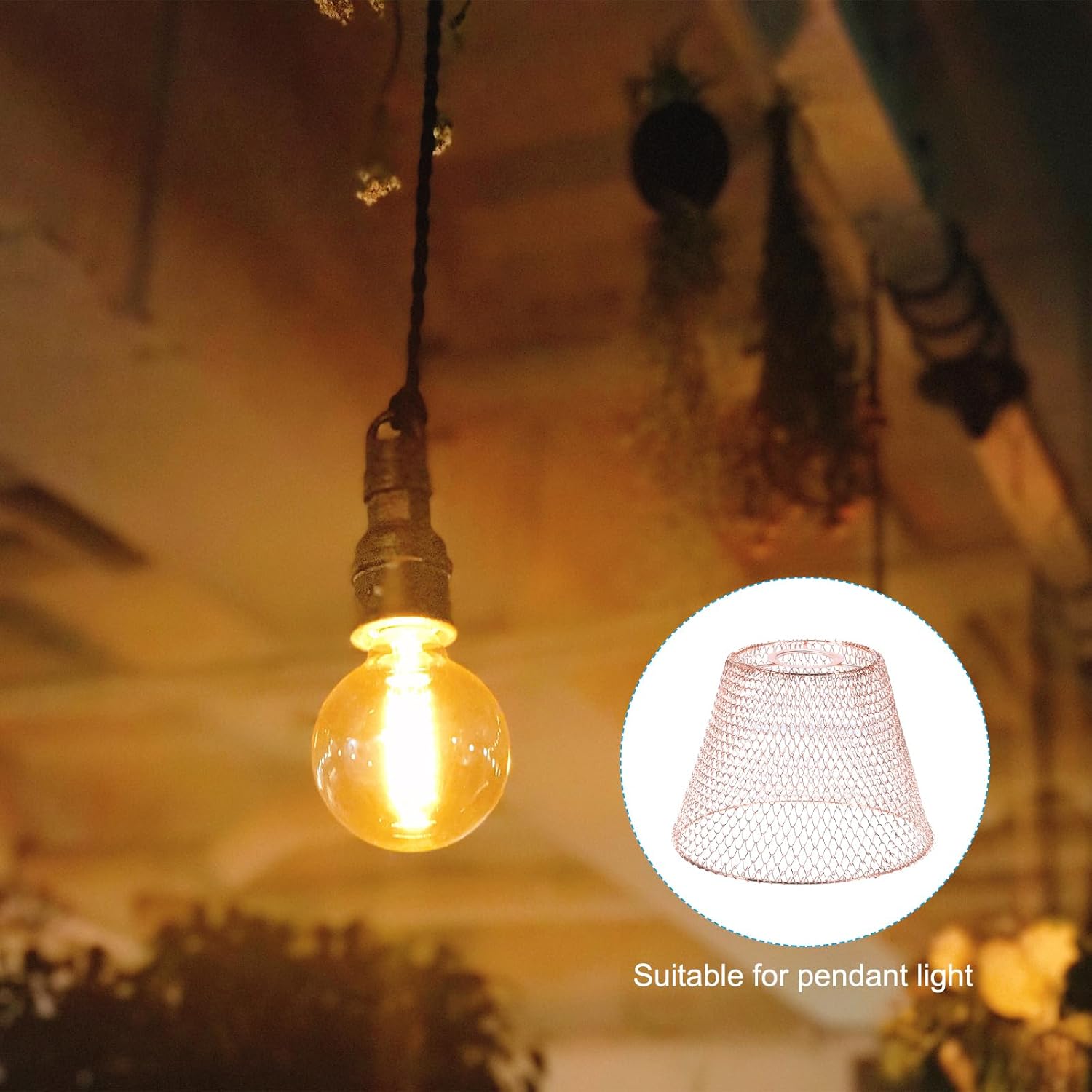 PATIKIL Mesh Lamp Shade, 2pcs Metal Retro Industrial Pendant Light Shade Foldable Lampshade Cover for E26/E27 Bulb Socket Chandelier, Rose Gold