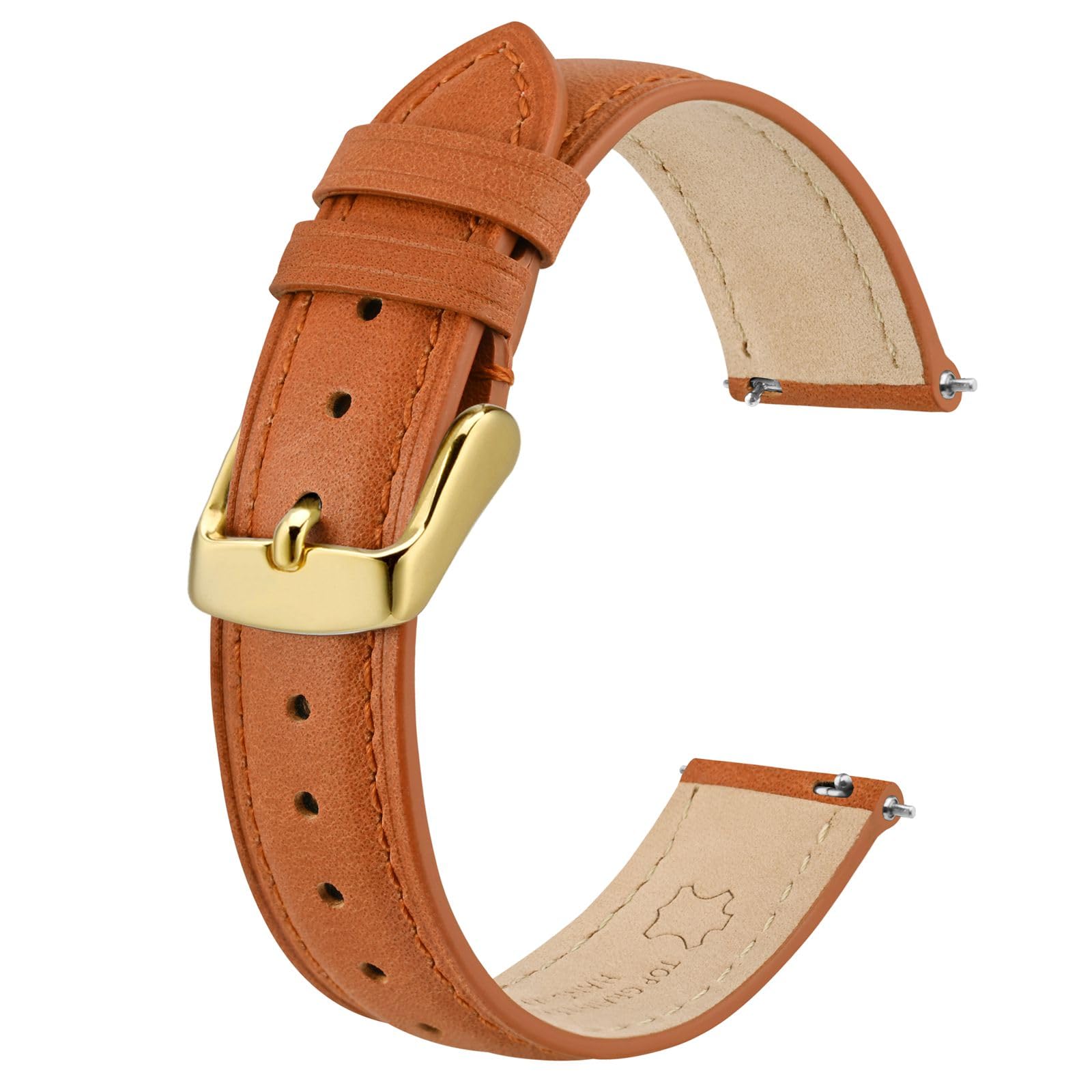 BISONSTRAP Elegant Leather Watch Straps, Quick Release, Watch Bands for Women and Men, 17mm, Orange (Gold Buckle)