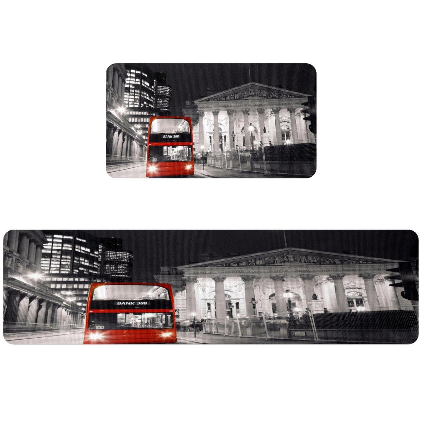 Lot de 2 tapis de cuisine antidérapants motif bus rouge londonien pour couloir