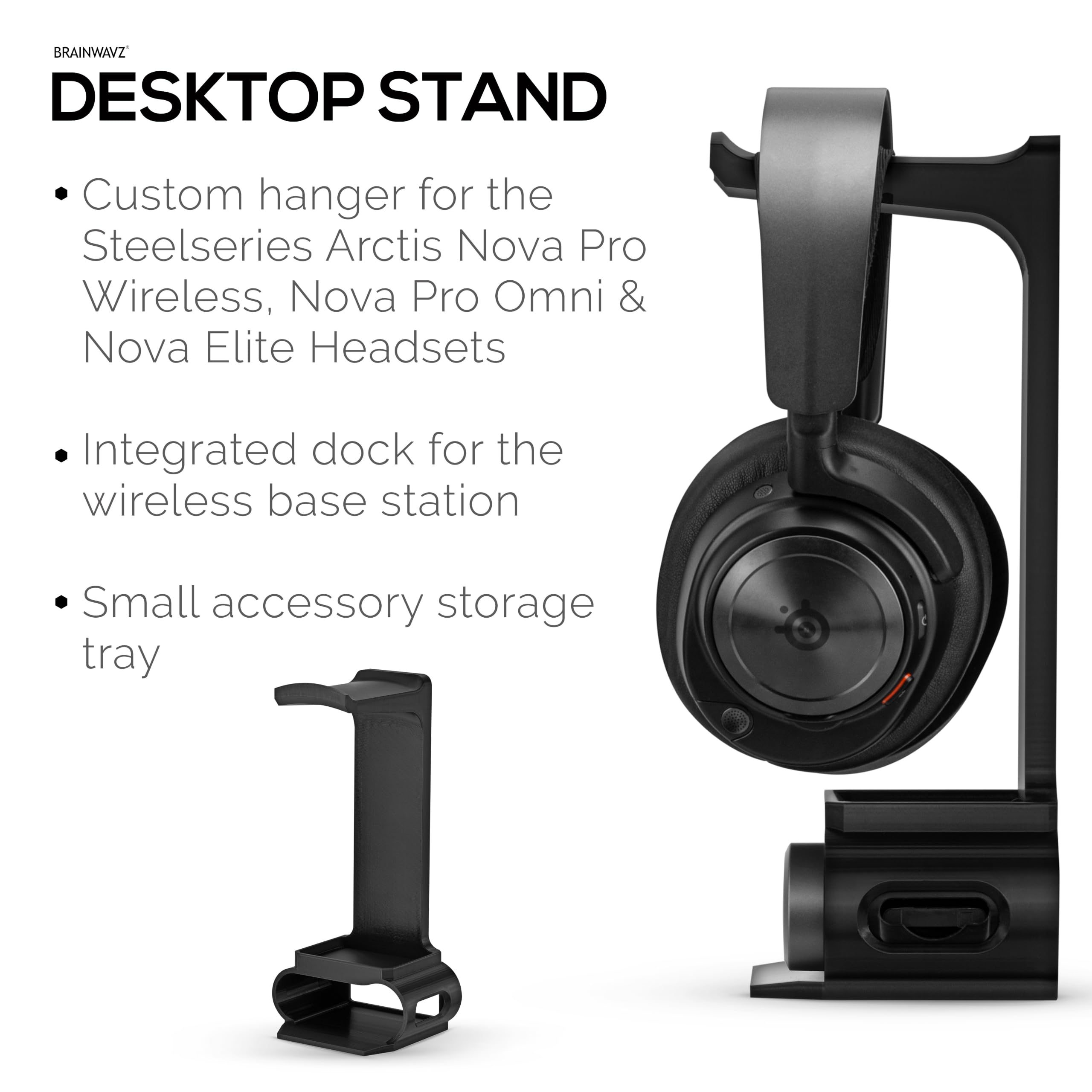 BRAINWAVZ Supporto per cuffie progettato per cuffie wireless Steelseries Arctis Nova Pro con dock per la stazione base wireless (HPS01)