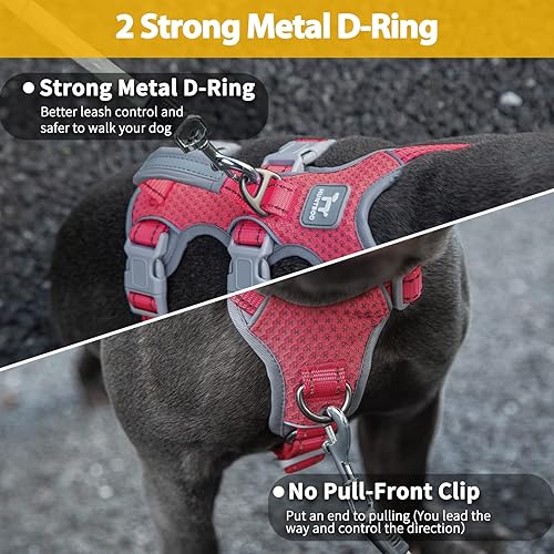 Miniatura 5 de Huntboo Arnés para perro a prueba de escapes, arnés reflectante sin tirones con asa de elevación, chaleco ajustable para mascotas con clips