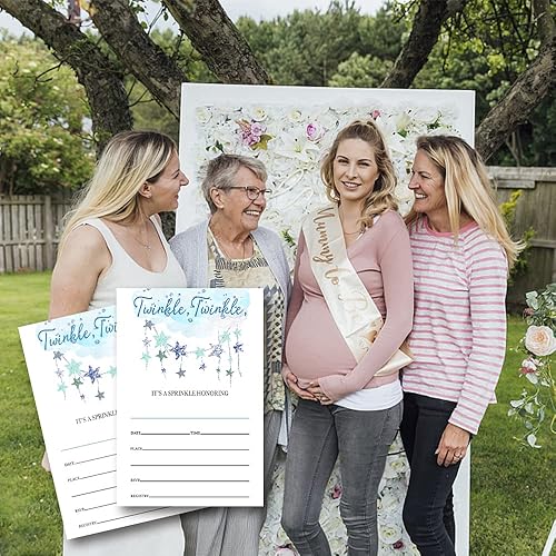 Miniatura 5 de Twinkle Little Star - Invitaciones para baby shower, invitación azul para baby shower, fiesta de revelación de género del bebé (076)