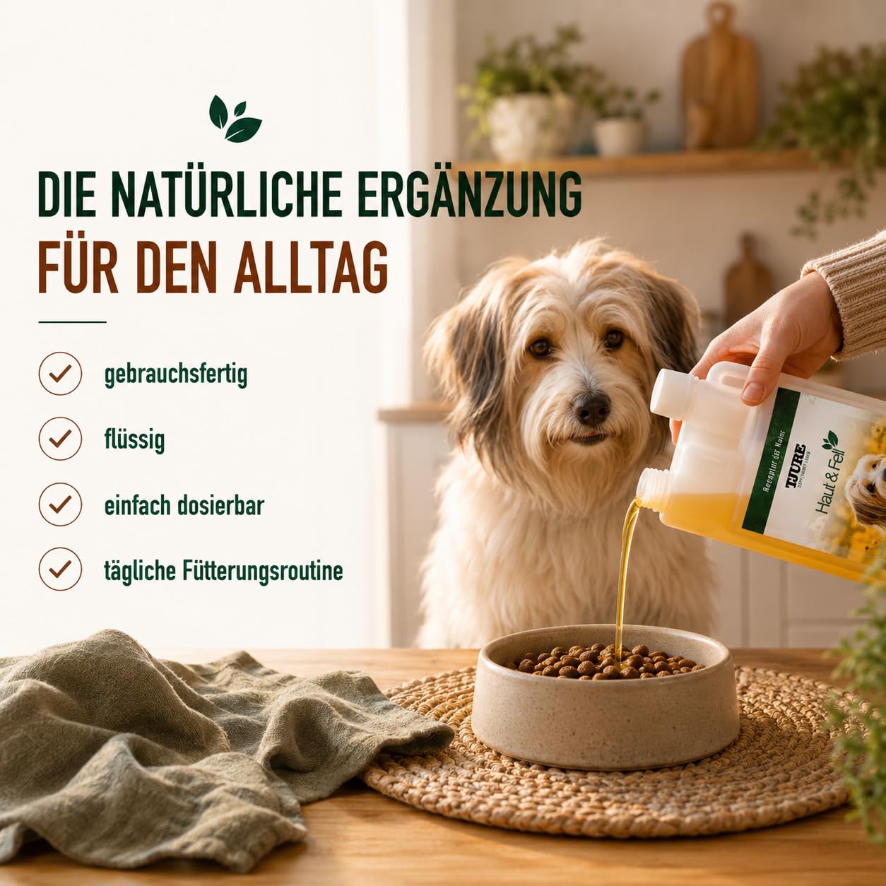 TJURE Haut & Fell Liquid Hund | 3 x 500 ml Sparset | Ergänzungsfuttermittel für Hunde mit pflanzlichen Kräuterextrakten | Unterstützt die Normale Hautfunktion & Fellbeschaffenheit | Ohne Zusätze