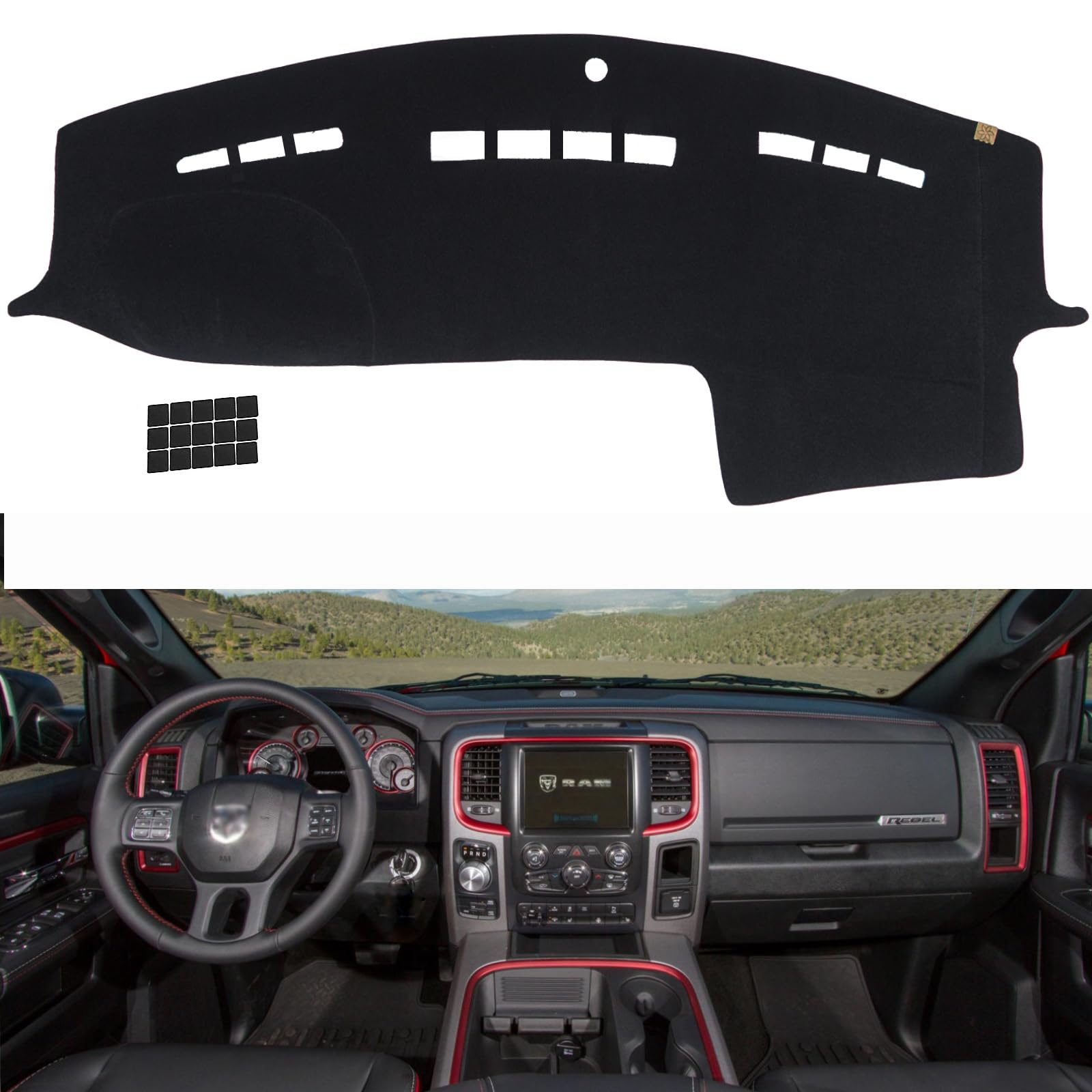 KEYOOG Dashboard Cover Dash Mat Fit for 2018-2009 Do-dge Ram 1500,2018-2010 Ram 2500 3500 (Without HUD Models),Car Dash Board Mat Anti-Glare Carpet,Non-Slip Pad Sunshield Protector (Black)