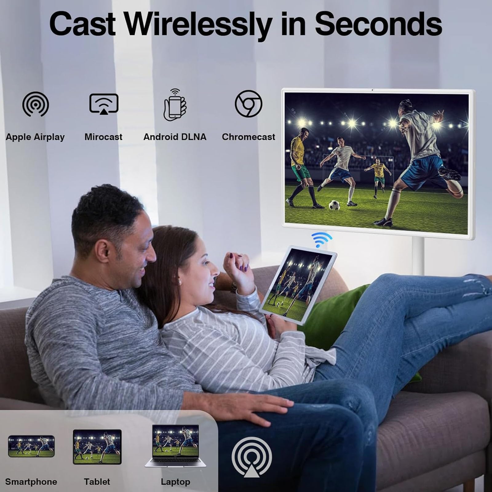 Smart TV Android 13 de 21,5” con Pantalla Táctil Full HD – Televisor Portátil con Batería Integrada y Ruedas para Uso en Casa u Oficina(4+64GB)