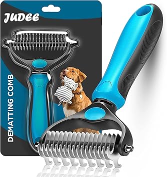 JUDEE Dematting Comb for Dog and Cat, Pet Grooming Rake and Brushes for Small, Medium Large Hair Double Sided Deshedding Tool Removes Loose Undercoat, Knots, Mats & Tangled Hair - image, photos