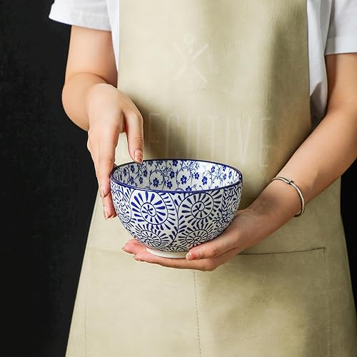 Miniatura 7 de Selamica Juego de 4 cuencos de cerámica para ramen, cuencos de fideos de 15 onzas para cocina con palillos, cuencos profundos de sopa para ramen