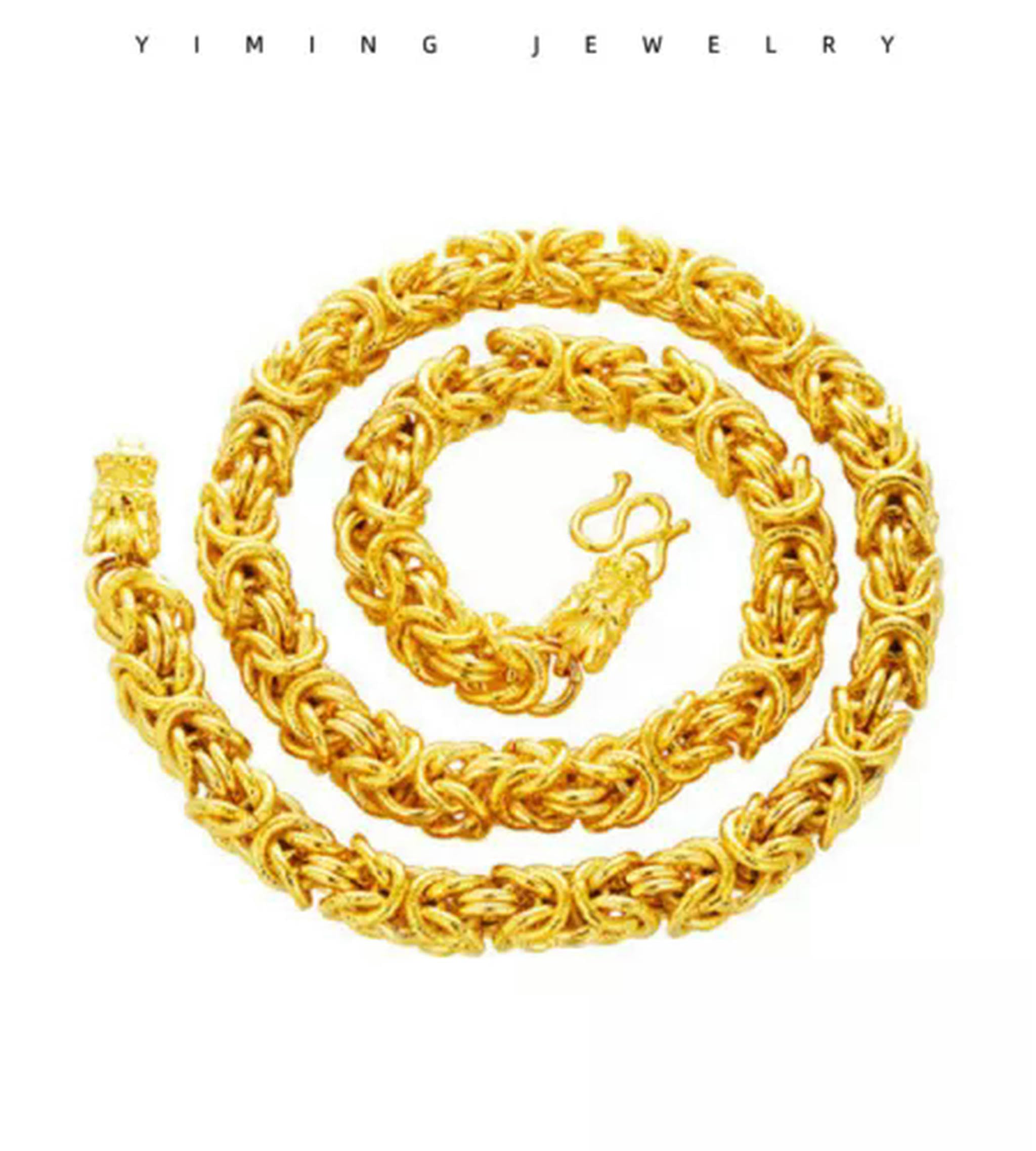 Collier et Bracelet pour Homme plaqué Or Jaune 24 carats avec Deux têtes de Dragon