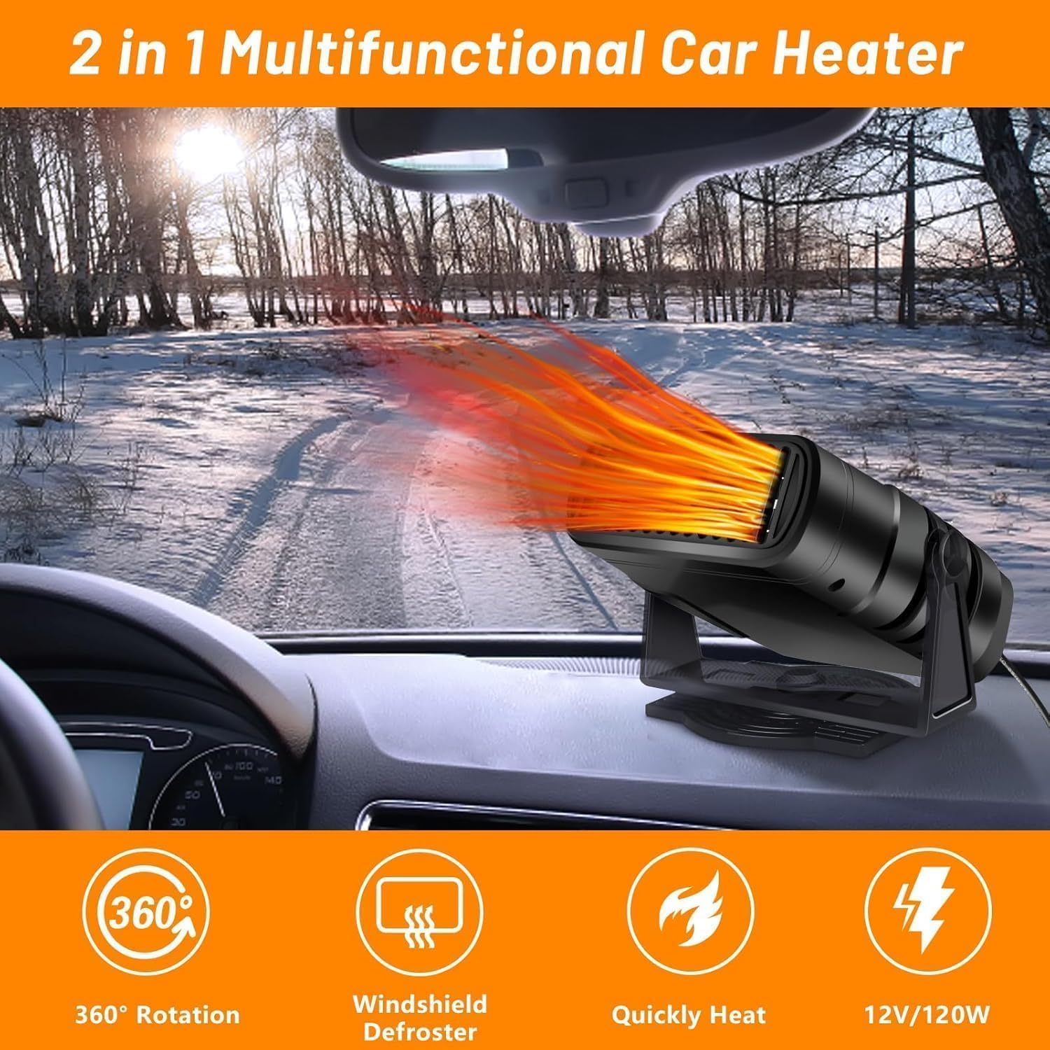 Ertisa Riscaldamento Auto 12v 120W Sbrinatore Auto 2 in 1 Riscaldatore per Auto Demister Sbrinatore Ventilatore Veicolo Riscaldamento Automatico Demiste Rotazione di 360° per Lo Invernale sbrinamento