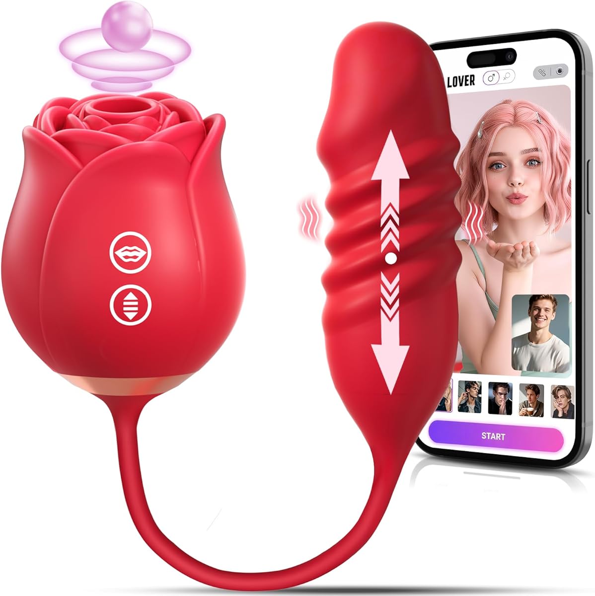 Sex Toys Rose Vibrator Dildo - Neworld 4IN1 Rose Sex Toy for Women with 9 Tongue Sucking & Thrusting Dildos G Spot Vibrators, Adult Sex Toys Clitoral Nipple Stimulator for Men Couples APP Control