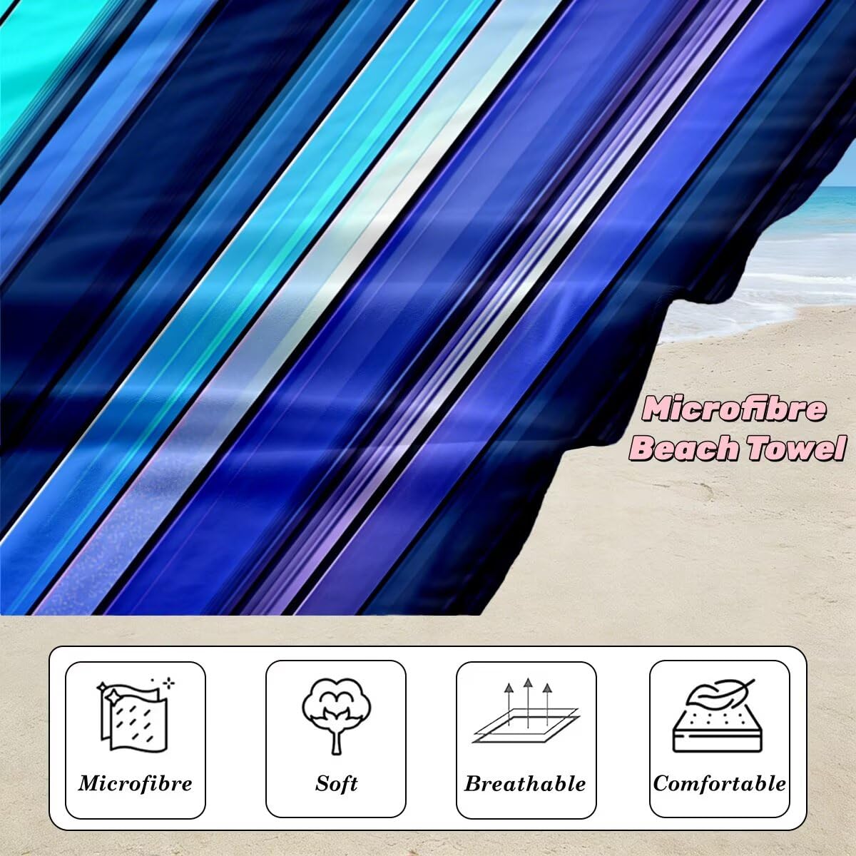 Toalla Playa 80x160 cm, Toalla Gimnasio Microfibra Secado Rapido, Juego de 2 Antiarena Toallas de Playa, Ligera Compacta Toallas Microfibra Grande para Viaje, Regalo Hombre Mujer (A rayas) -4175