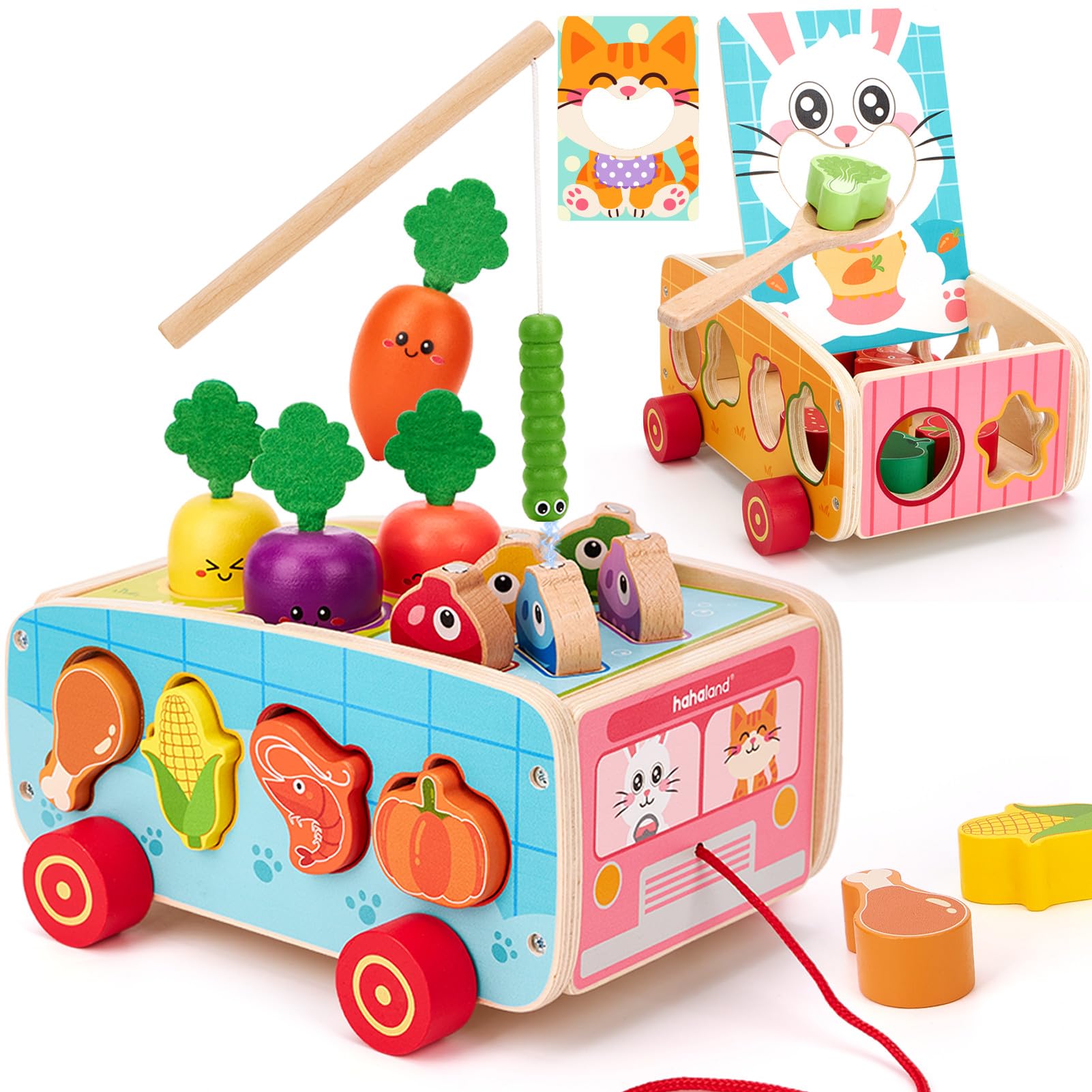 hahaland Giochi Montessori 1 2 3 Anni, Giochi di Legno Bambini 1 Anno | 7 in 1 Gioco Bambino 1 2 3 Anni Montessori, Giocattoli Educativi in Legno, Regalo Montessori Bambino 1 anno