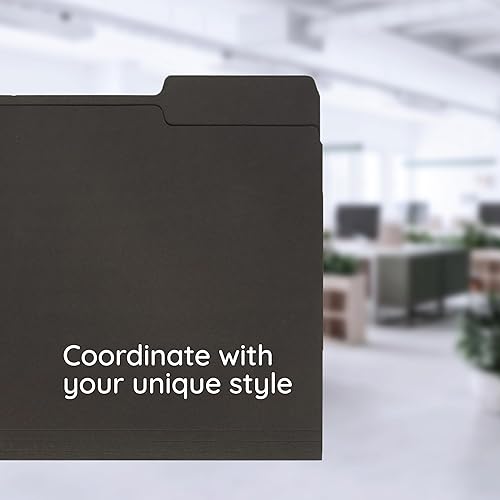 Miniatura 5 de 100 carpetas Blue Summit Supplies de archivo negras, carpetas de archivo tamaño carta con pestañas de corte de 13, papel negro duradero de 11