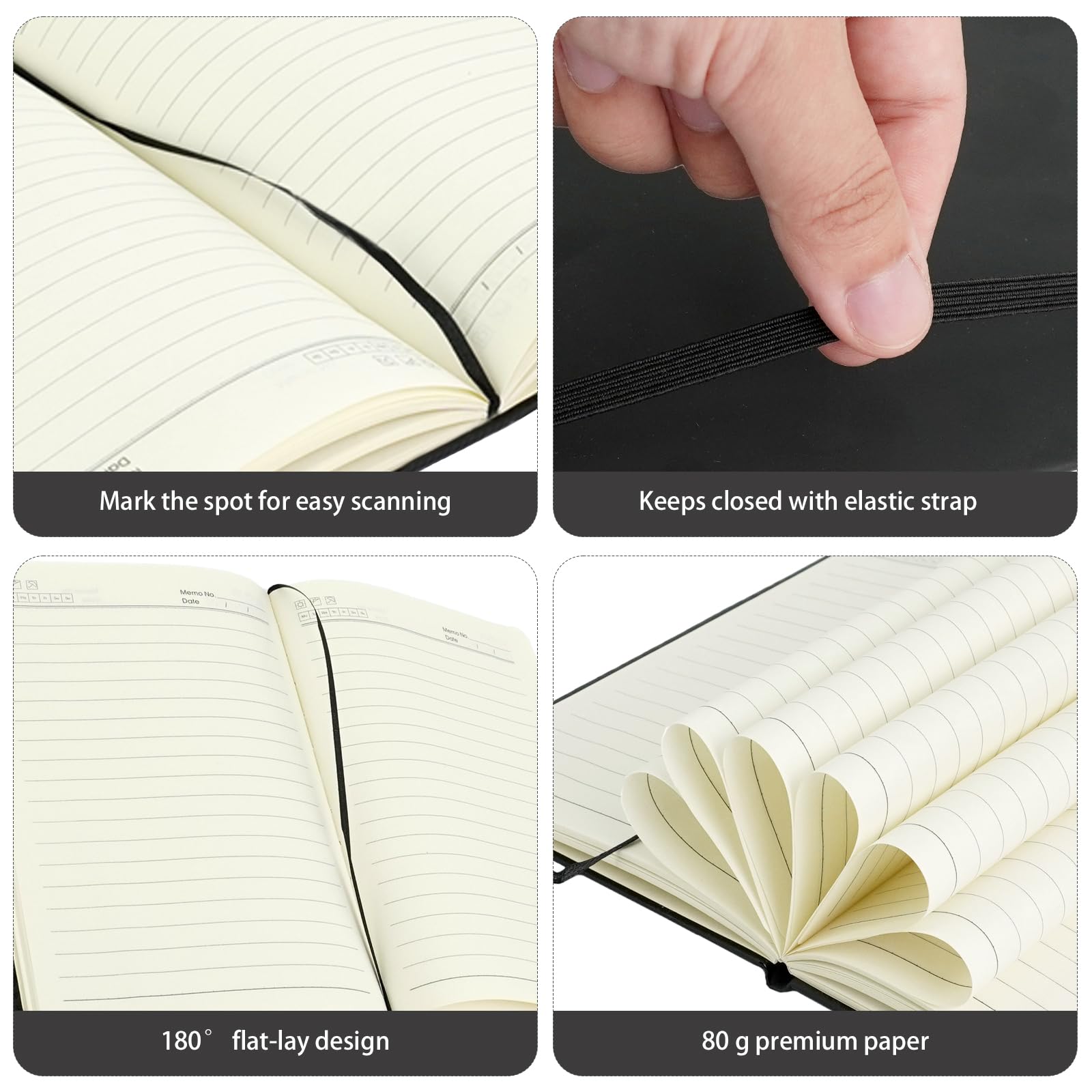 35 quaderni a righe con fascia elastica, 14,9 x 20,3 cm, neri, in pelle PU, A5, con copertina rigida, per ufficio, scuola