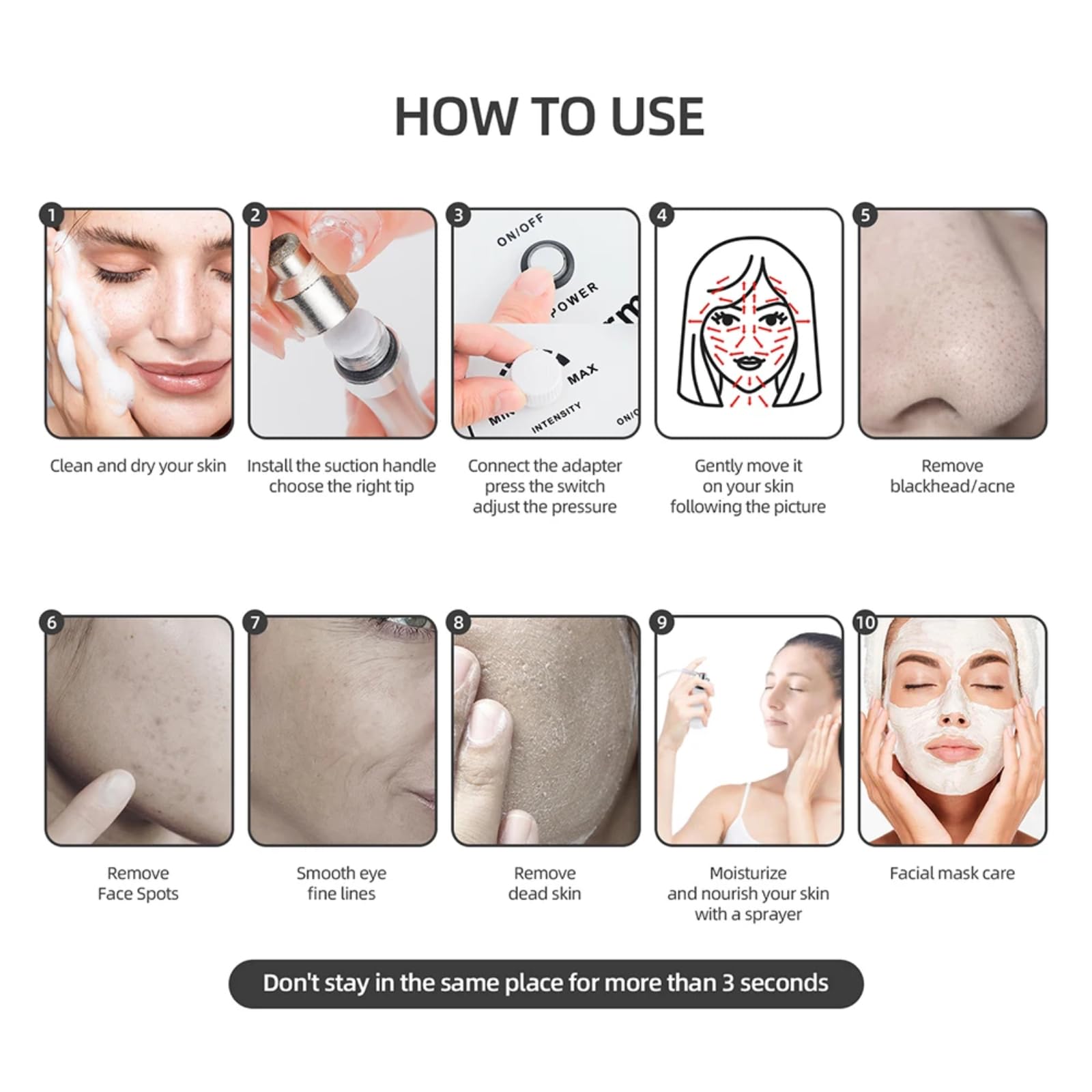 Mikrodermabrasion Diamant Spitzen, Diamant Dermabrasion Ersatz, 9 Stück Diamant Mikrodermabrasions Dermabrasionsspitzen mit Griff Edelstahl Filterset für Mikrodermabrasions Schönheitsmaschine