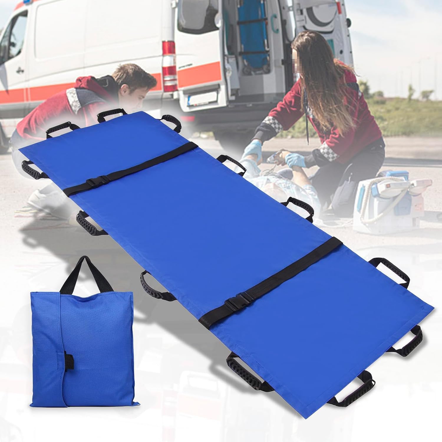 Brancard Souple Pliable, Brancard pour Grand Chien 12 PoignéEs, pour HôPital, Lieux De Sport, Ambulance, CivièRe MéDicale Fournitures De Soins pour Handicapés,Bleu
