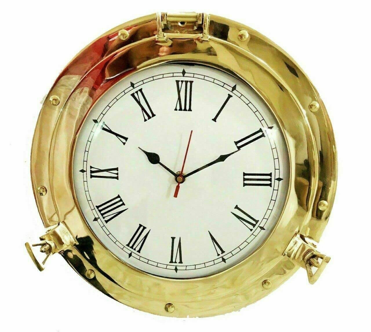 UNIQUE MARTNautical Maritime Shinny Brass Ship Porthole Wall Clock Beach Clock Decor