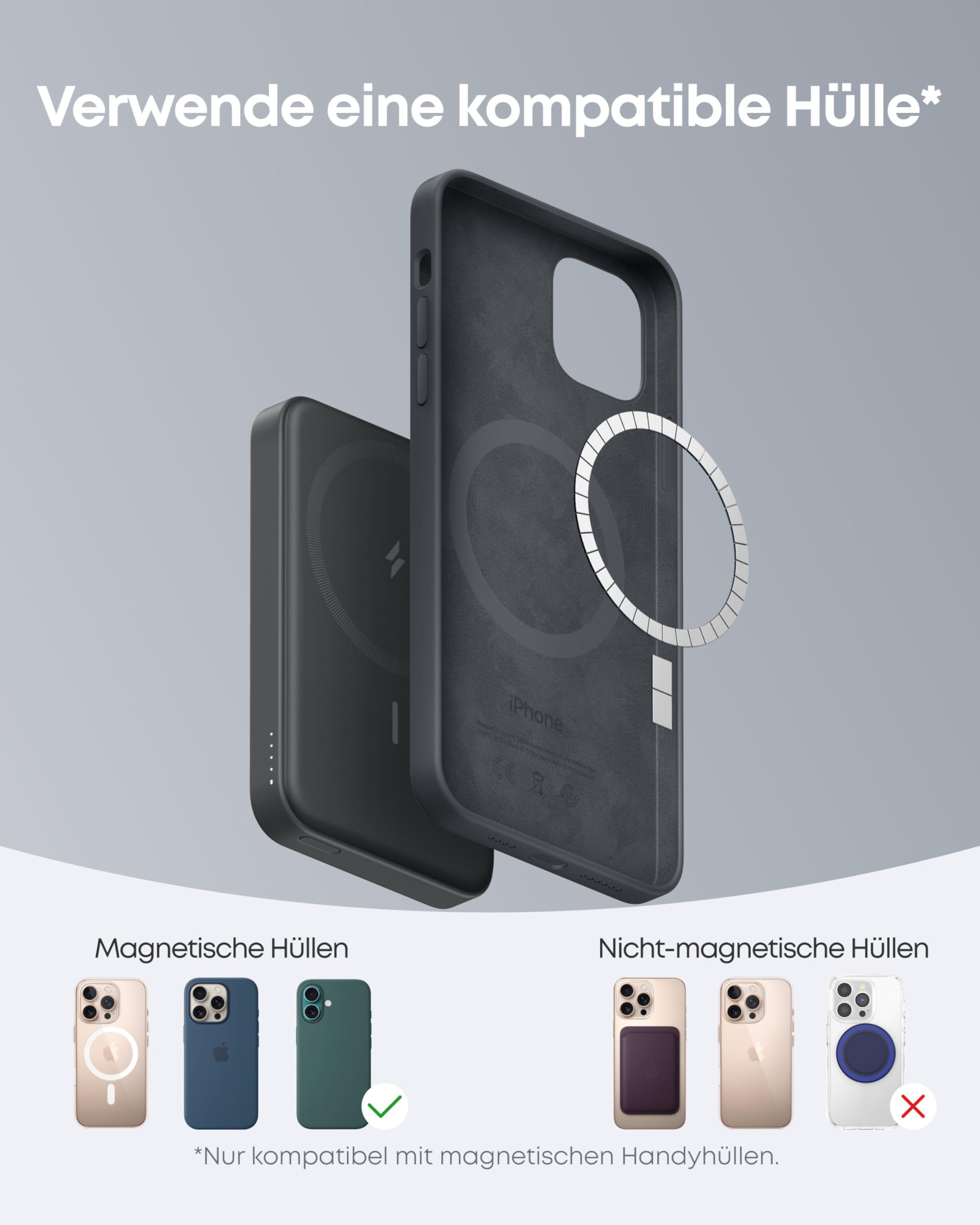 Anker 622 Magnetische Kabellose Powerbank (MagGo), 5000mAh Klappbare Magnetische Powerbank mit USB-C für iPhone 17/16/15/14/13/12, Interstellar