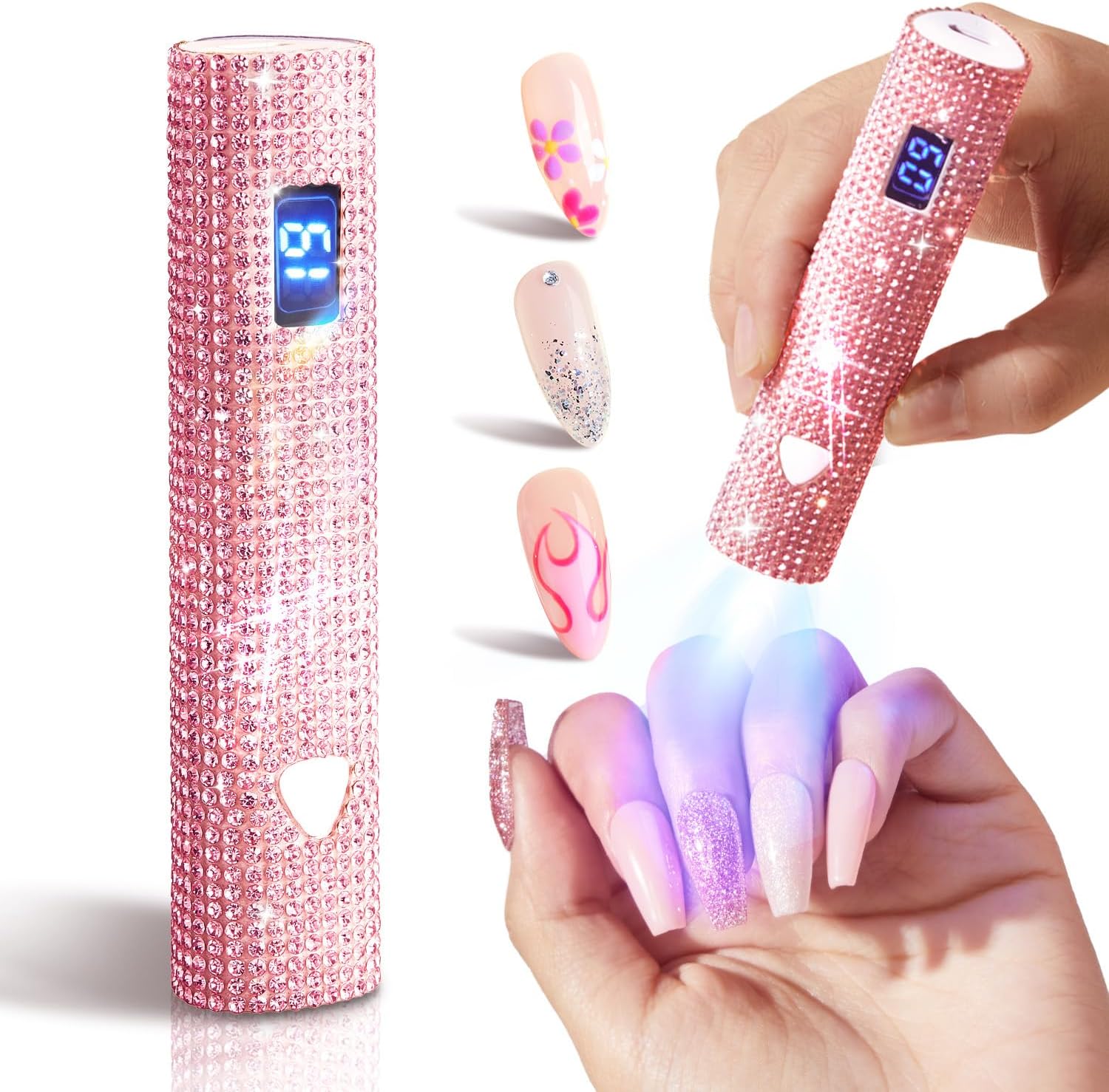 MEFA UV Light for Gel Nails, Pink Glitter Handheld Nail Lamp Visible LED Timer Touch Screen, Cordless Nail Light for Gel Nail Polish Stickers Strips, Gifts for Women