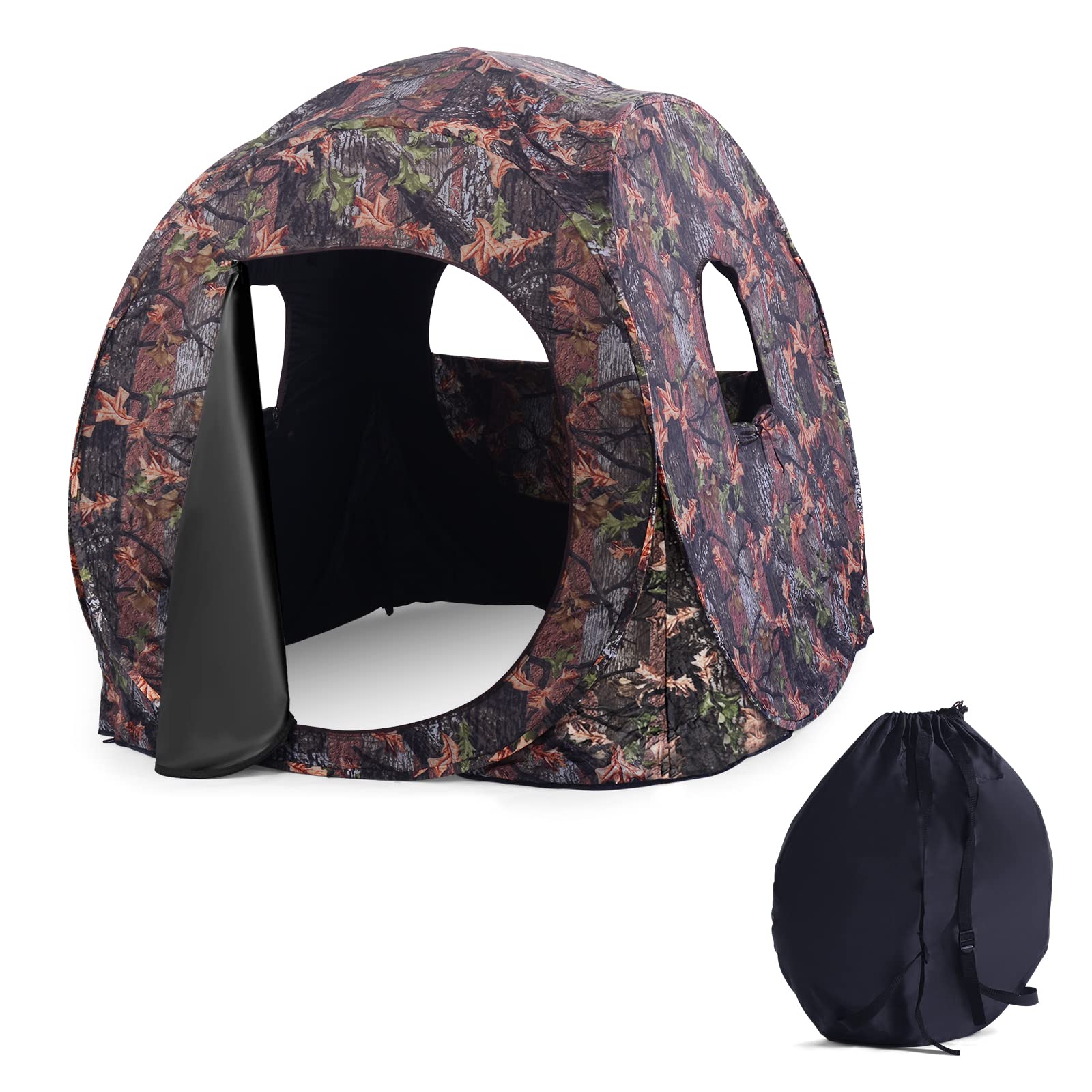 COSTWAY Tenda da Caccia Pieghevole per 3 Persone, Tenda Mimetica con Telaio in Acciaio e Finestre a Maglie, con Visione 270°