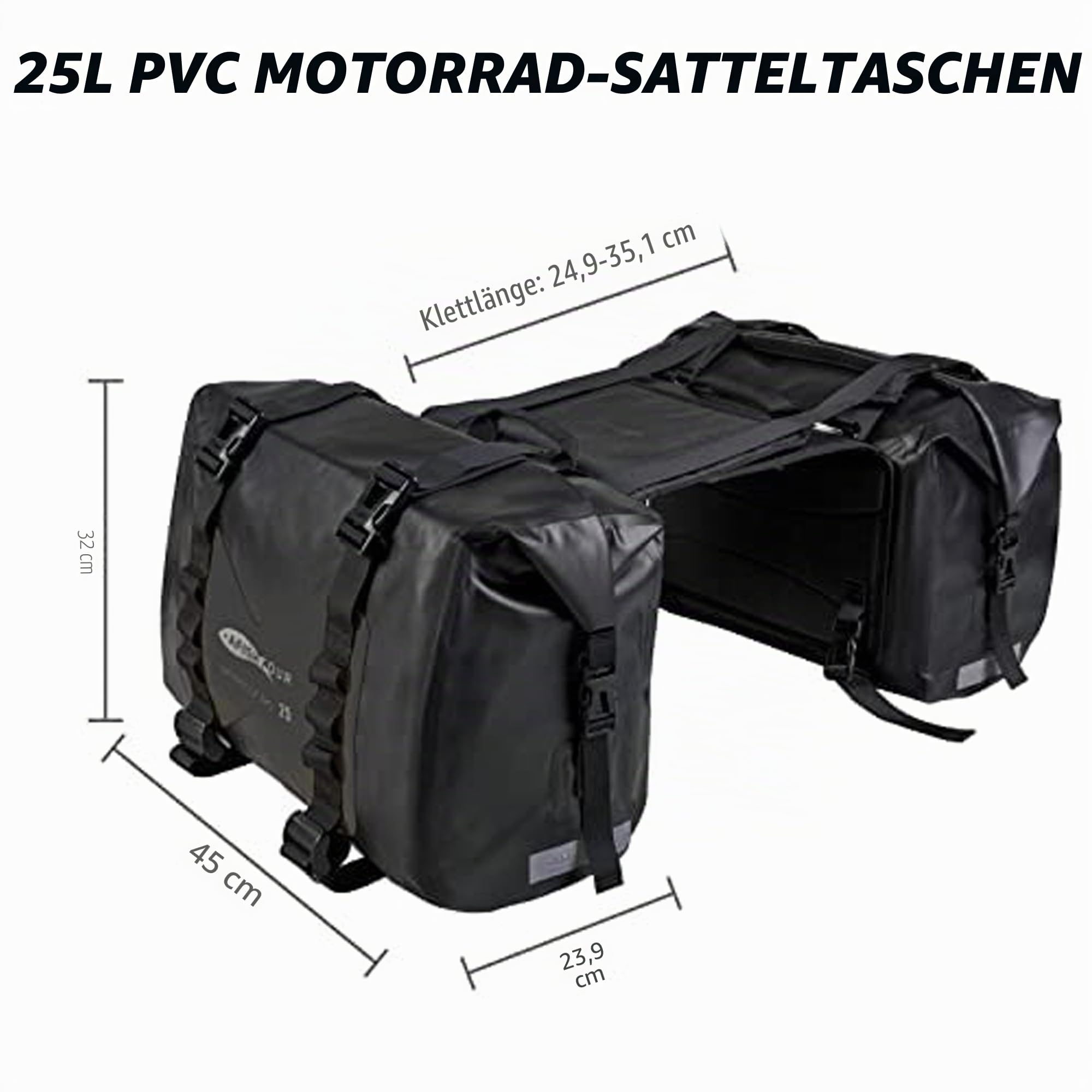 wasserdichte Motorrad-Satteltasche – 50L Reisegepäcktasche für Motorradreisen – Motorrad-Seitentasche – Abnehmbare Tasche (Schwarz, 2er-Pack)