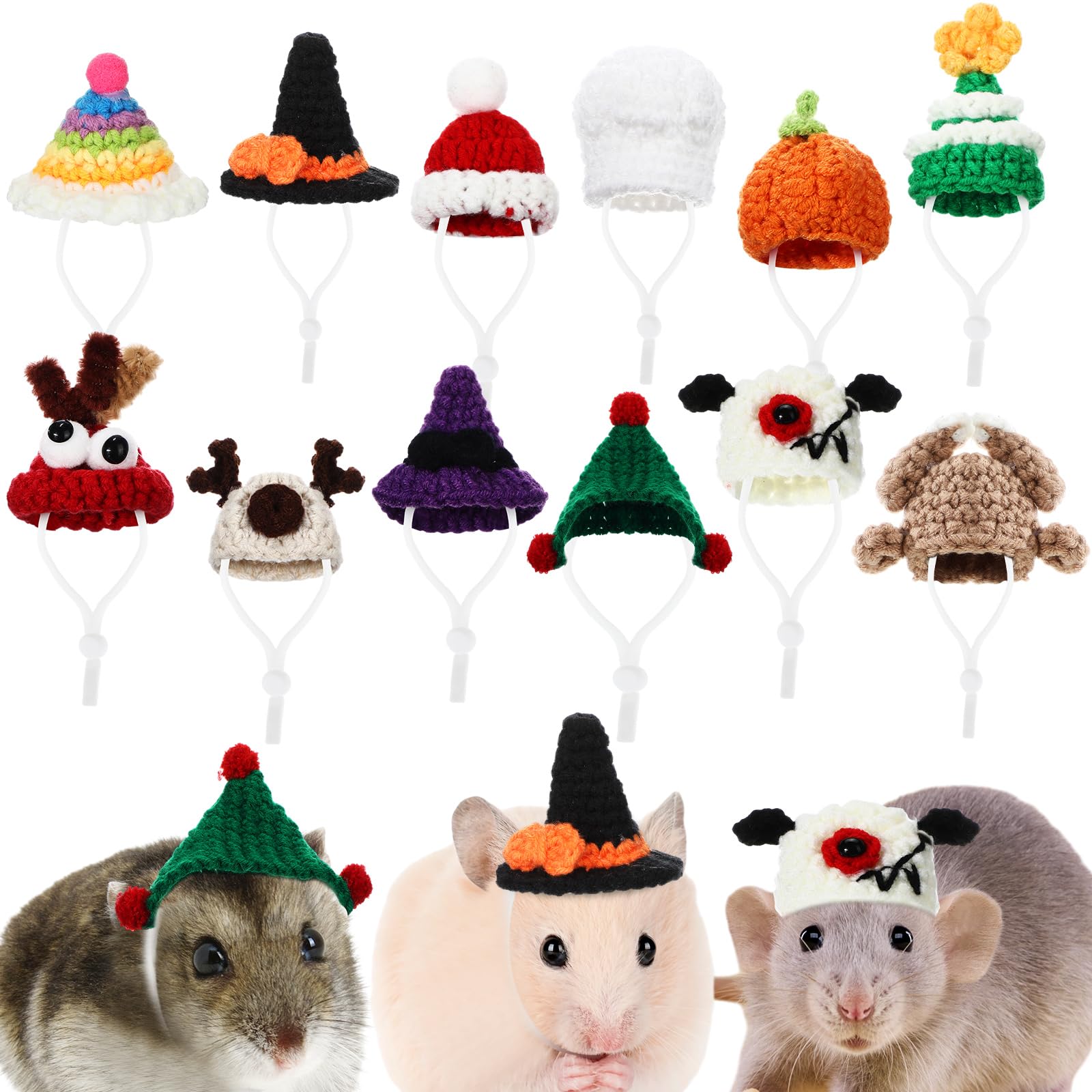Silkfly 12 Pcs Hamster Hats Mini Hats for Snakes Small Animals Guinea Pig Hamster Bibs Clothes for Lizards Bearded Dragons Holiday Party Costume Accessories(Classic)